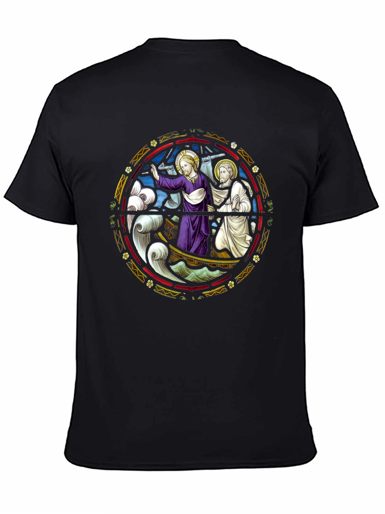 Religious Graphic Tee - Jesus Boat Stained Glass