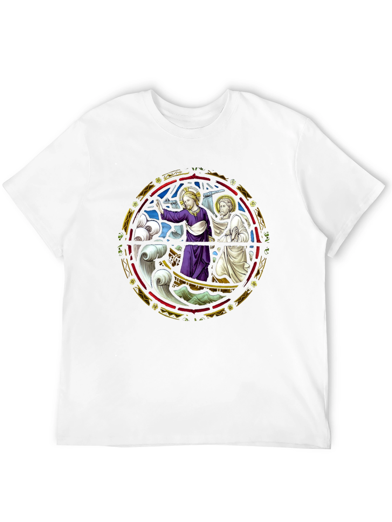 Religious Graphic Tee - Jesus Boat Stained Glass