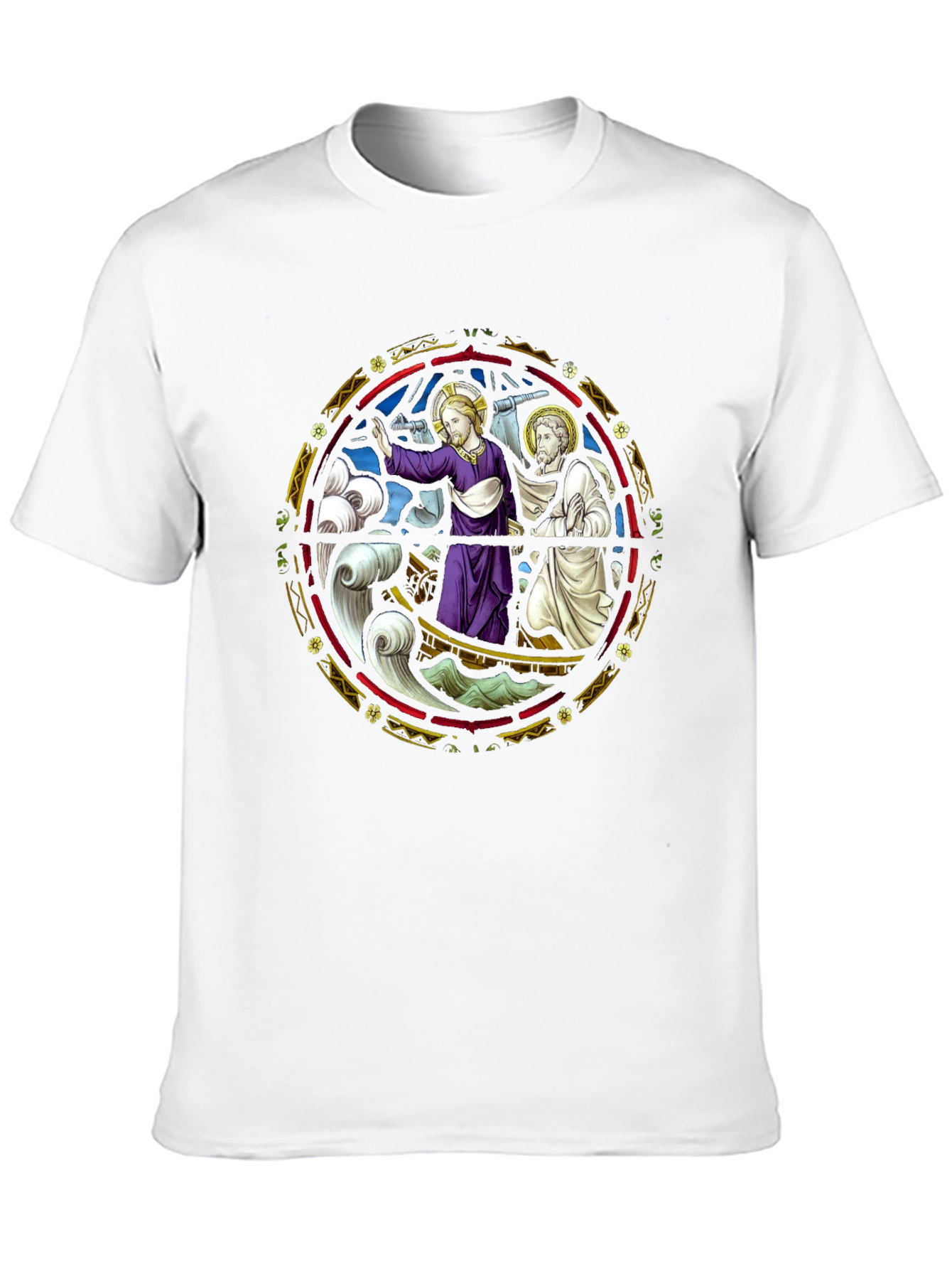 Religious Graphic Tee - Jesus Boat Stained Glass