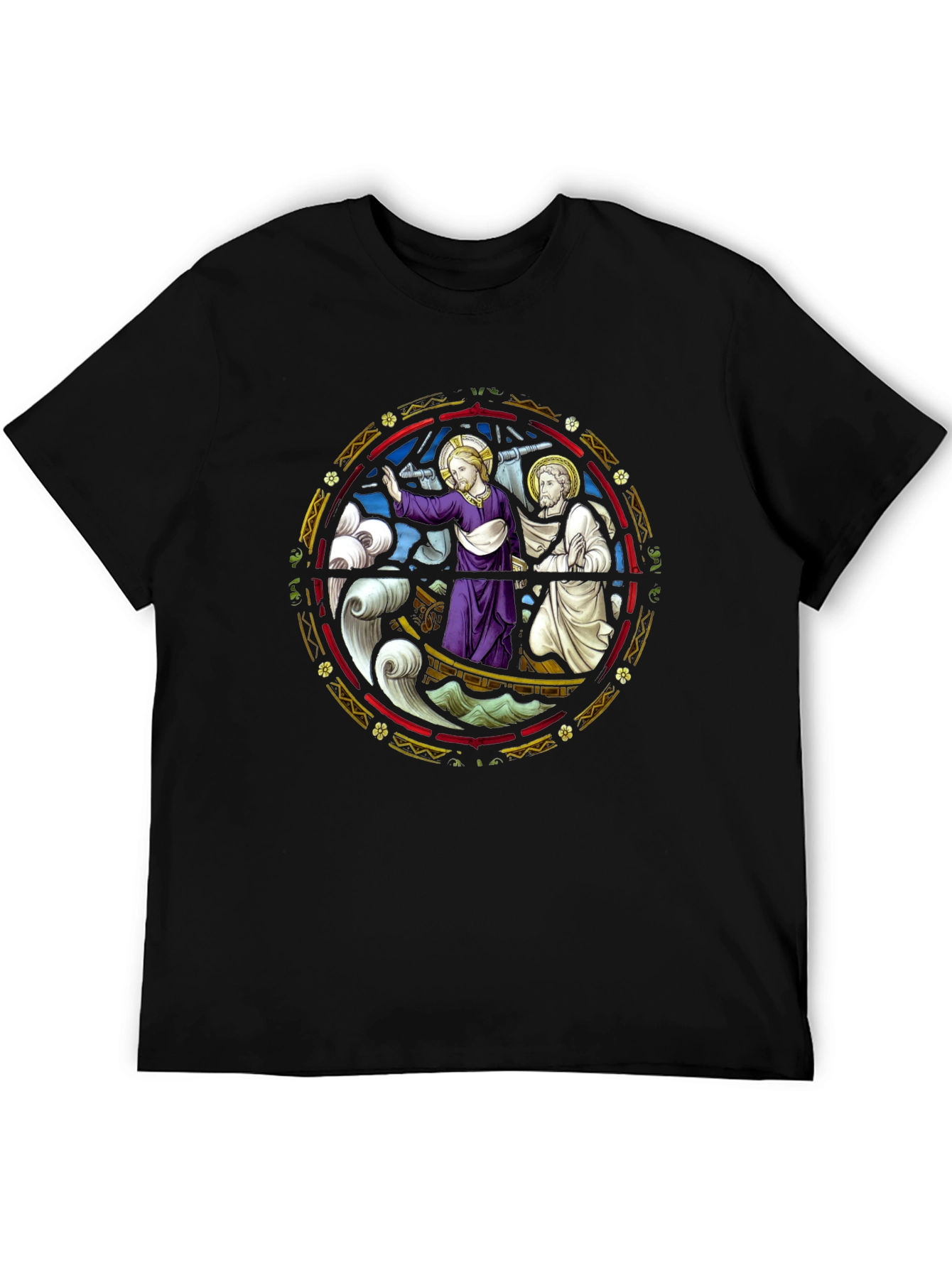 Religious Graphic Tee - Jesus Boat Stained Glass