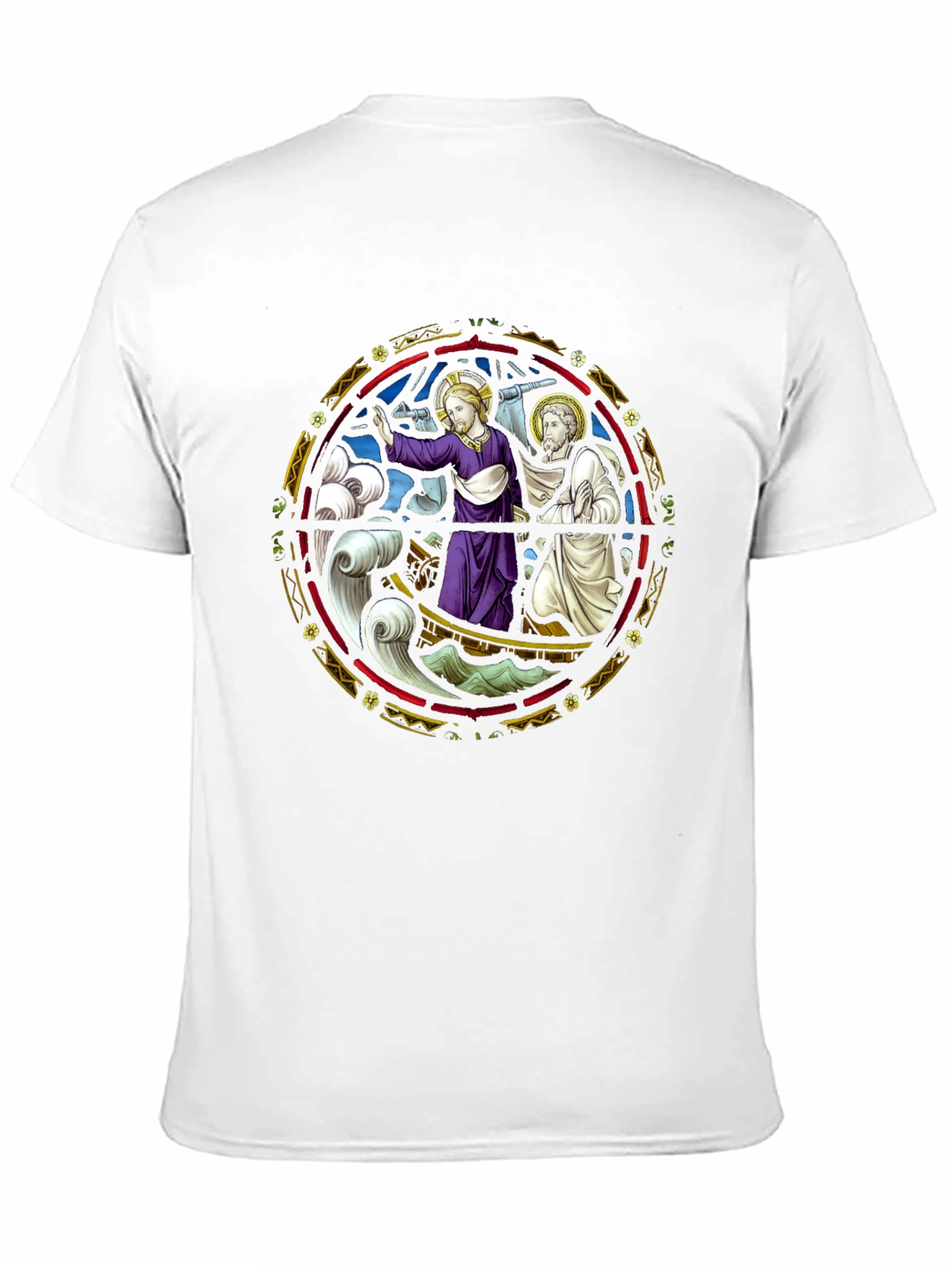 Religious Graphic Tee - Jesus Boat Stained Glass
