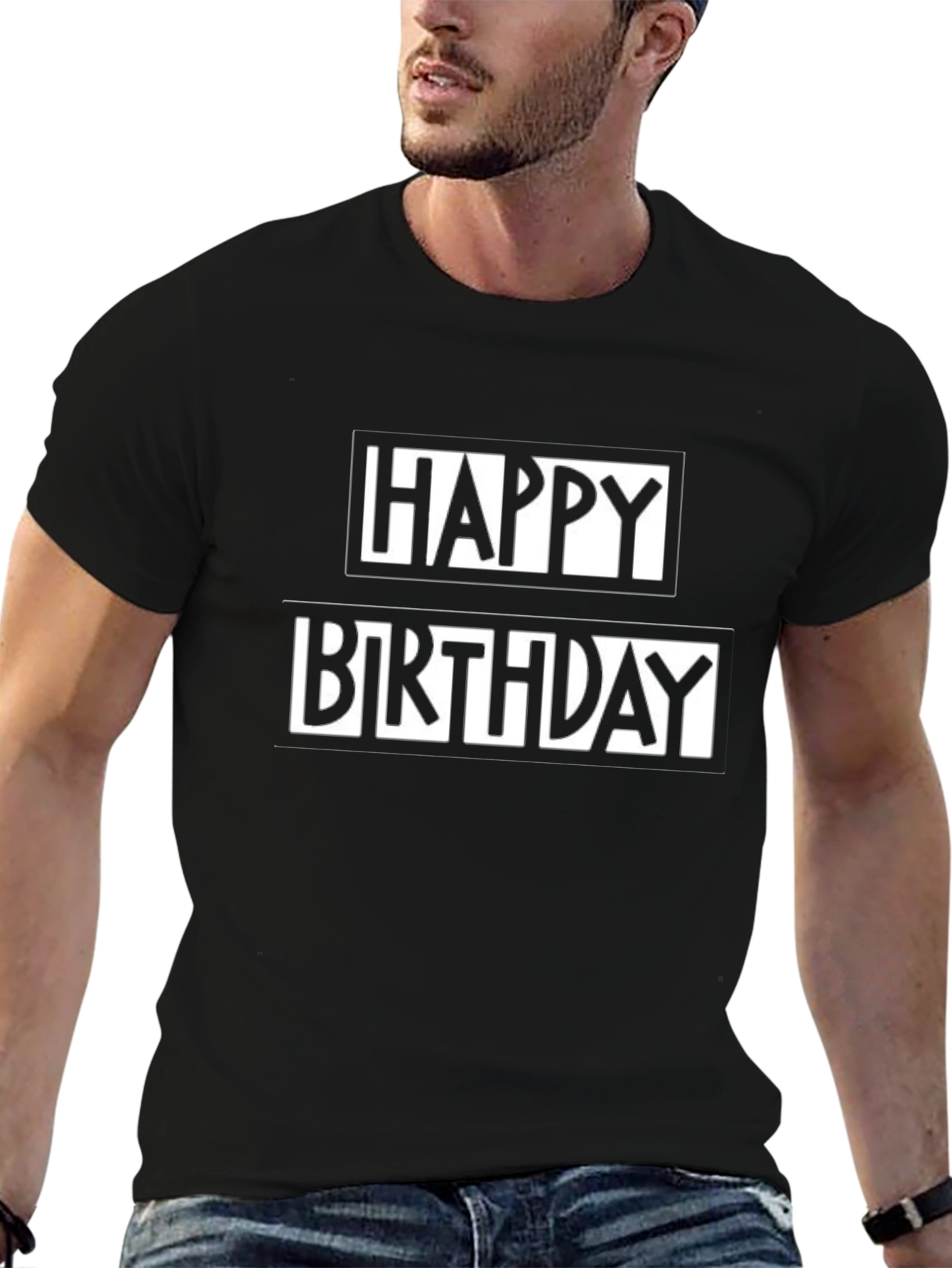Happy Birthday Graphic Tee - Black Cotton