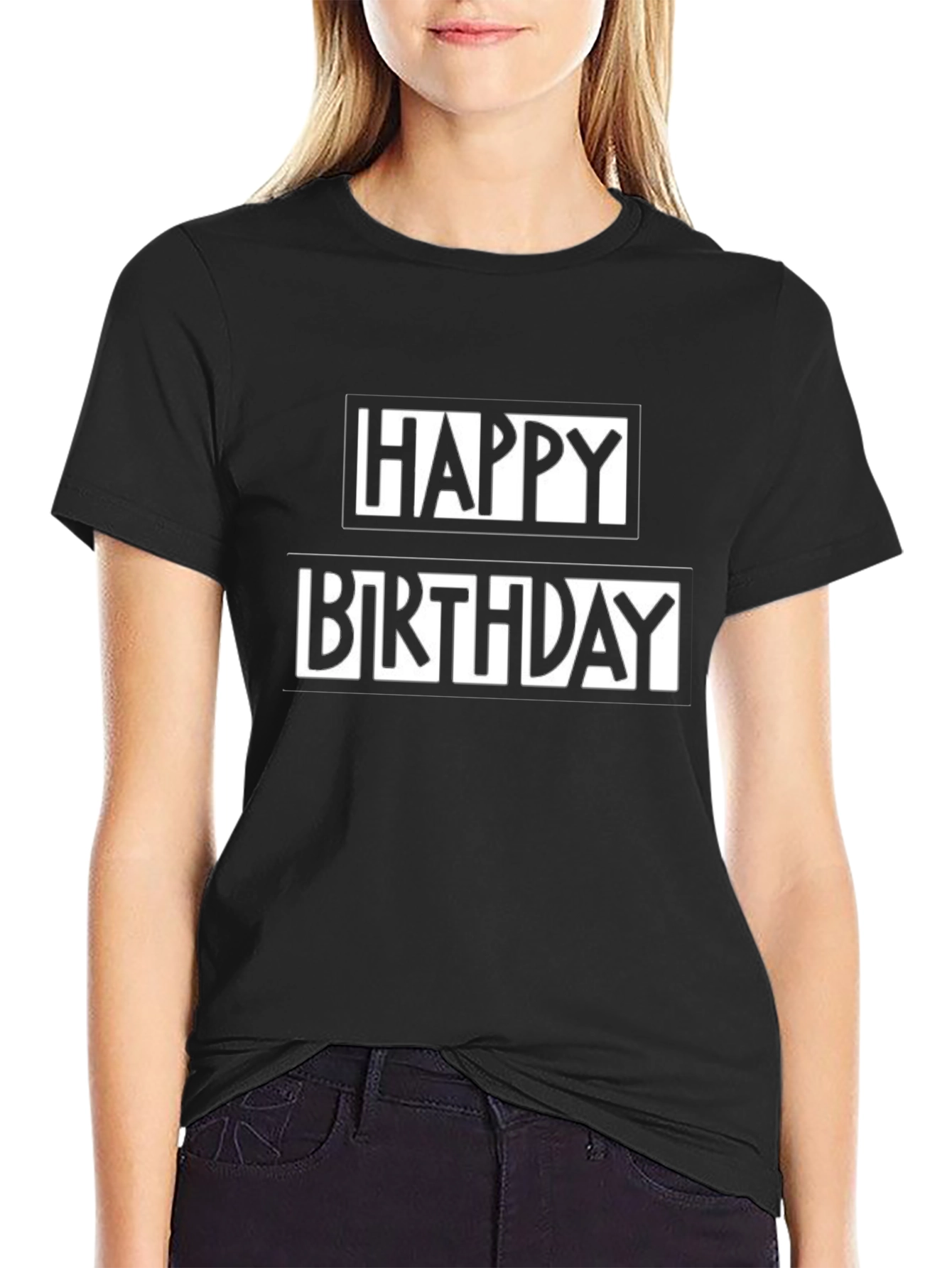 Happy Birthday Graphic Tee - Black Cotton