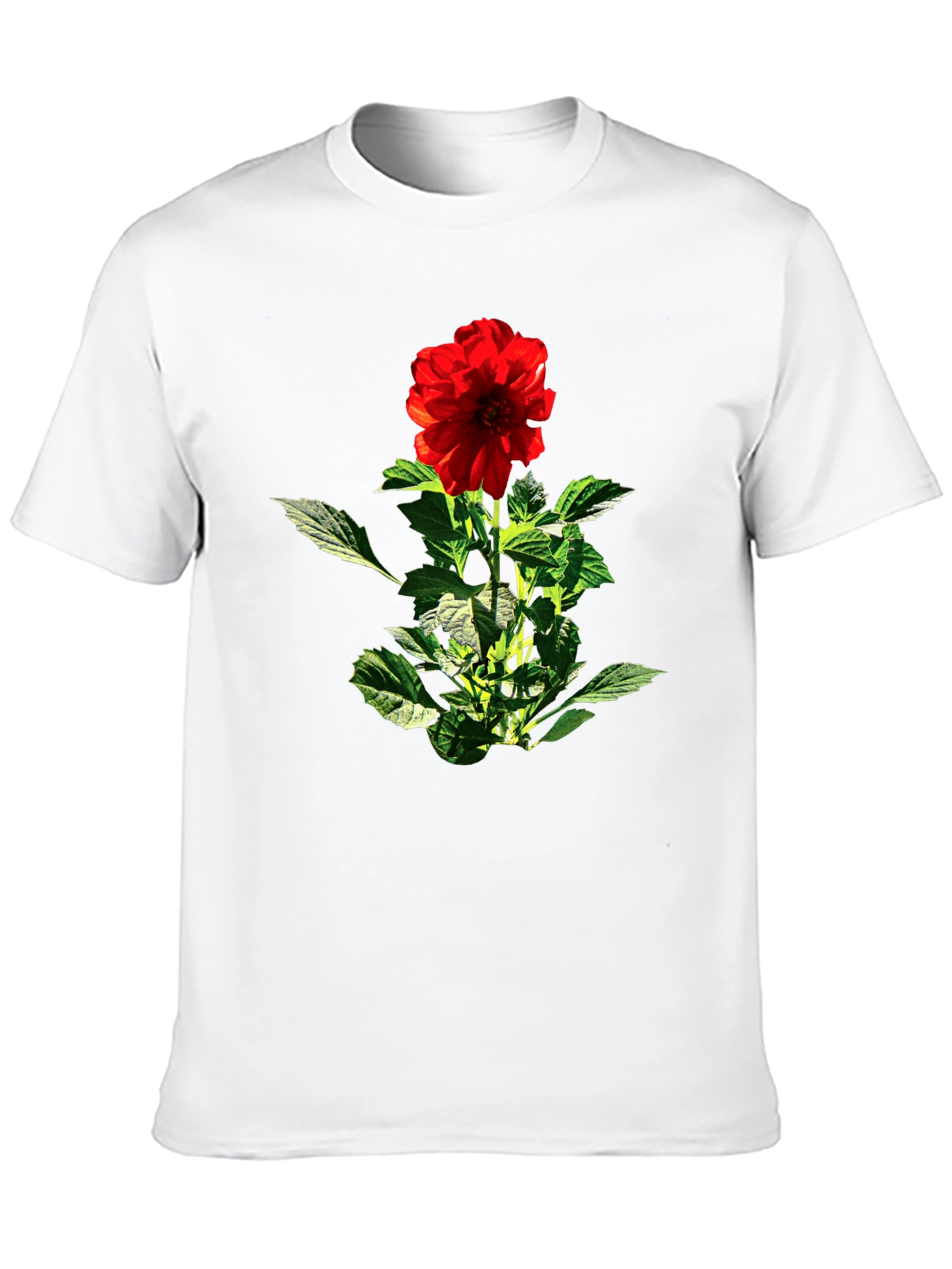 Red Flower Graphic Black T-Shirt