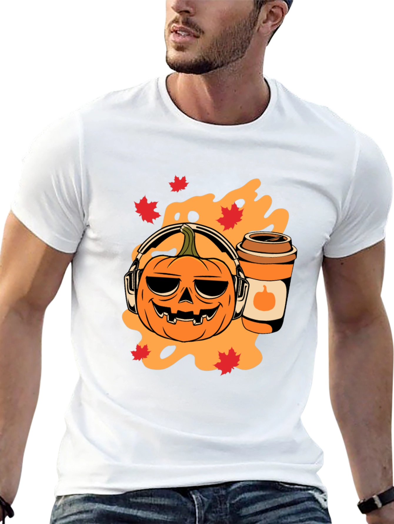 Halloween Pumpkin T-Shirt with Headphones