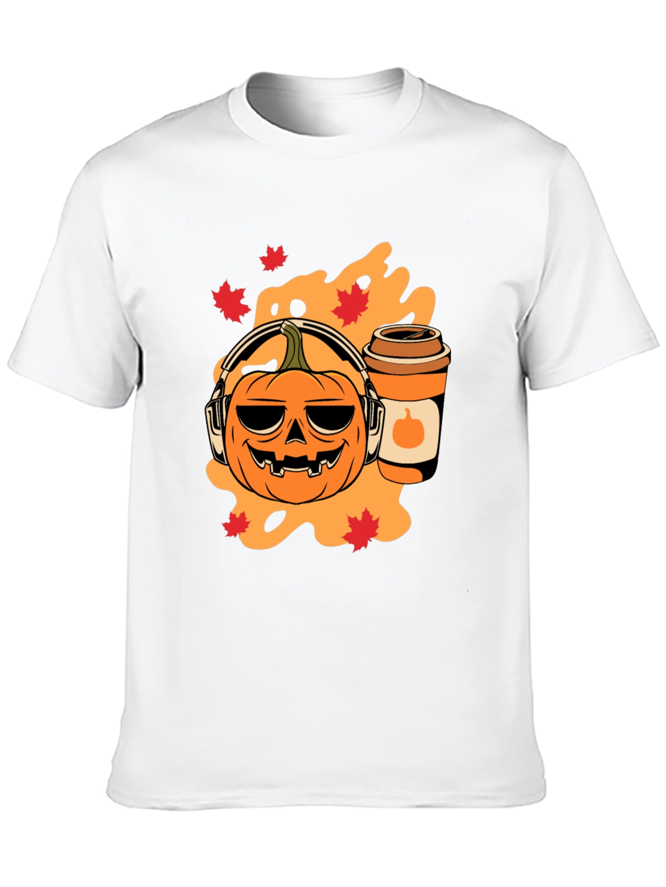 Halloween Pumpkin T-Shirt with Headphones