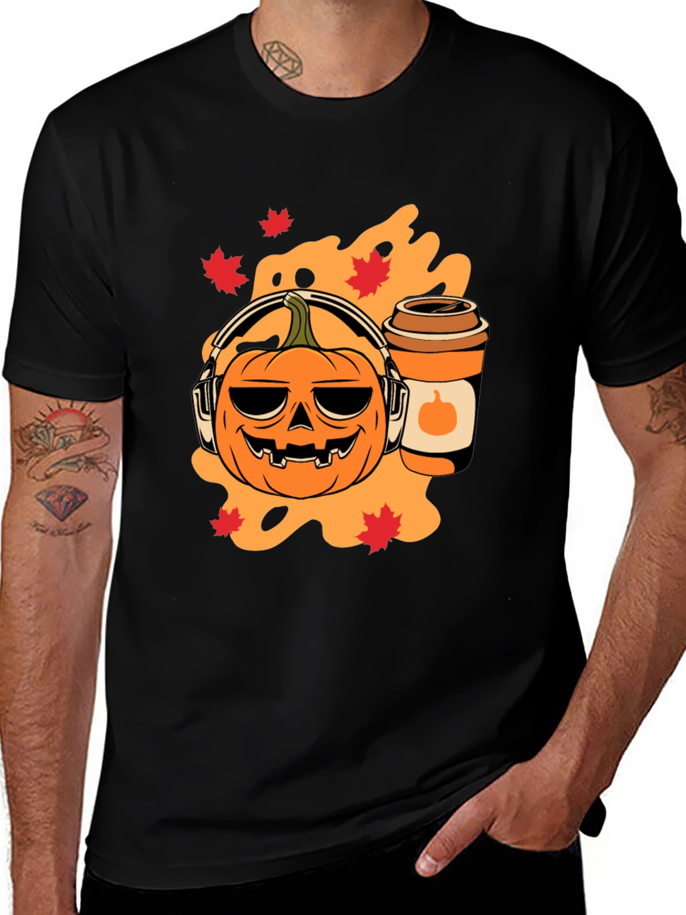 Halloween Pumpkin T-Shirt with Headphones