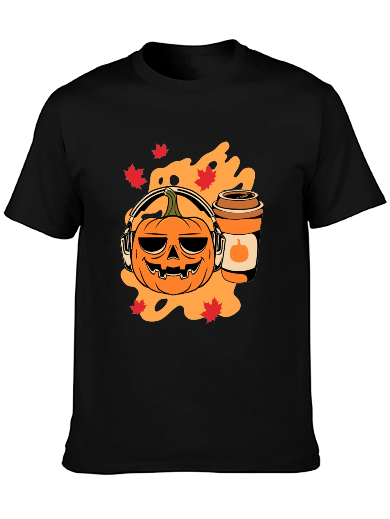 Halloween Pumpkin T-Shirt with Headphones