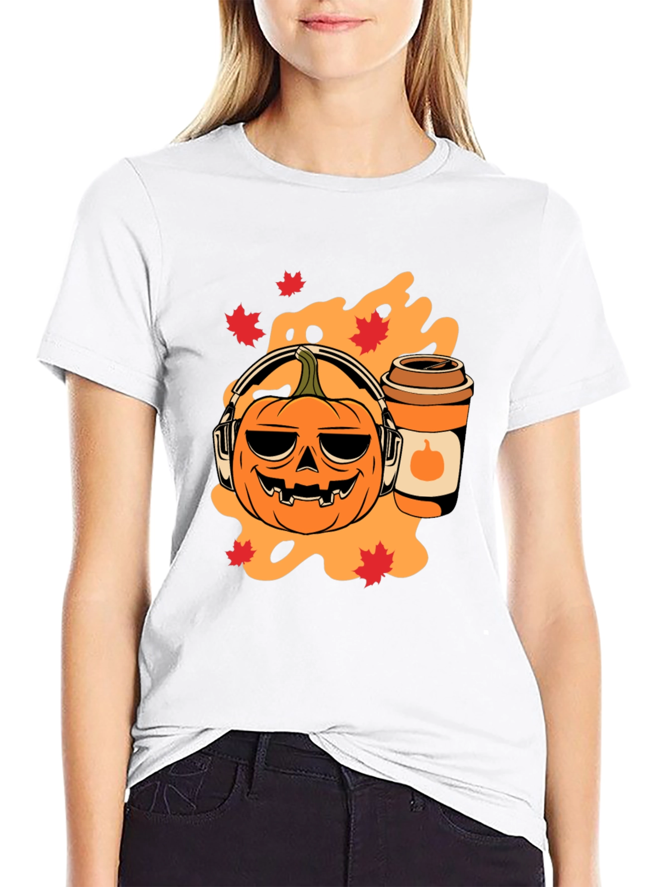 Halloween Pumpkin T-Shirt with Headphones