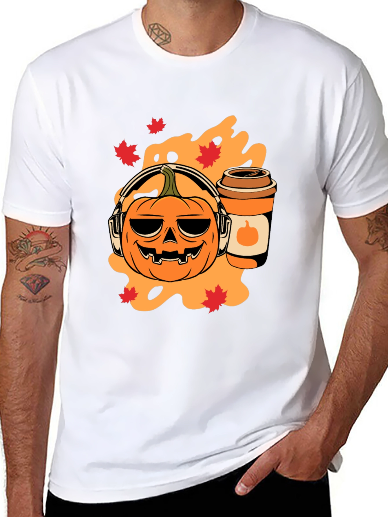 Halloween Pumpkin T-Shirt with Headphones