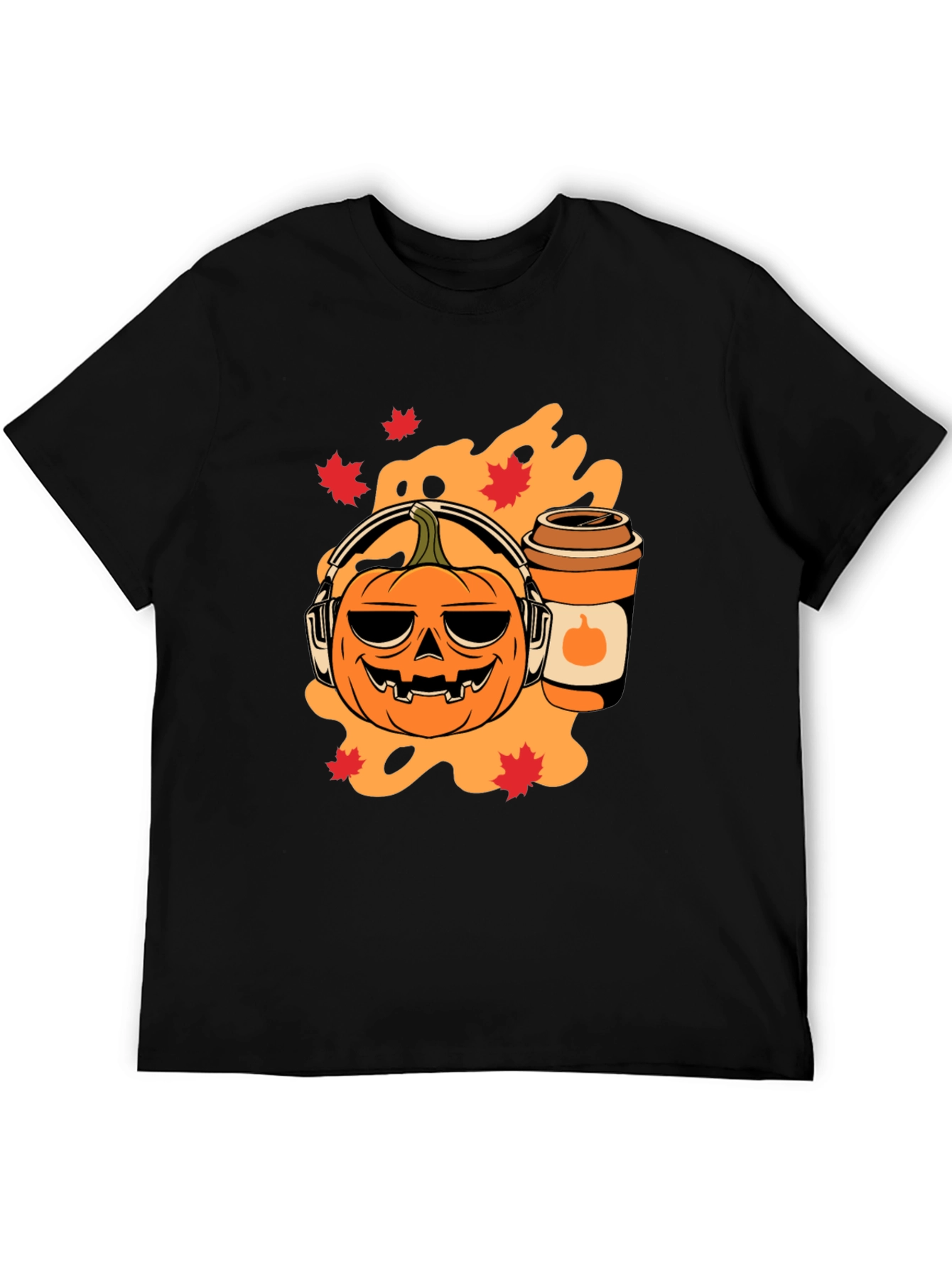 Halloween Pumpkin T-Shirt with Headphones