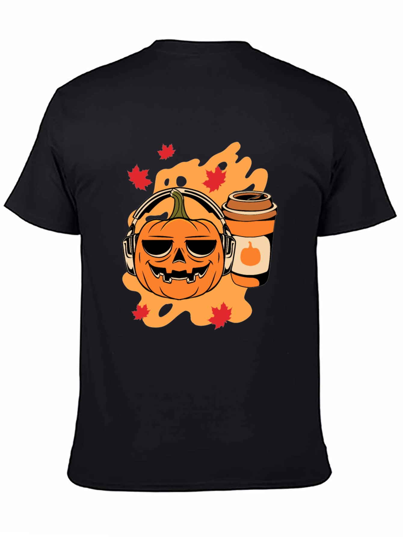 Halloween Pumpkin T-Shirt with Headphones