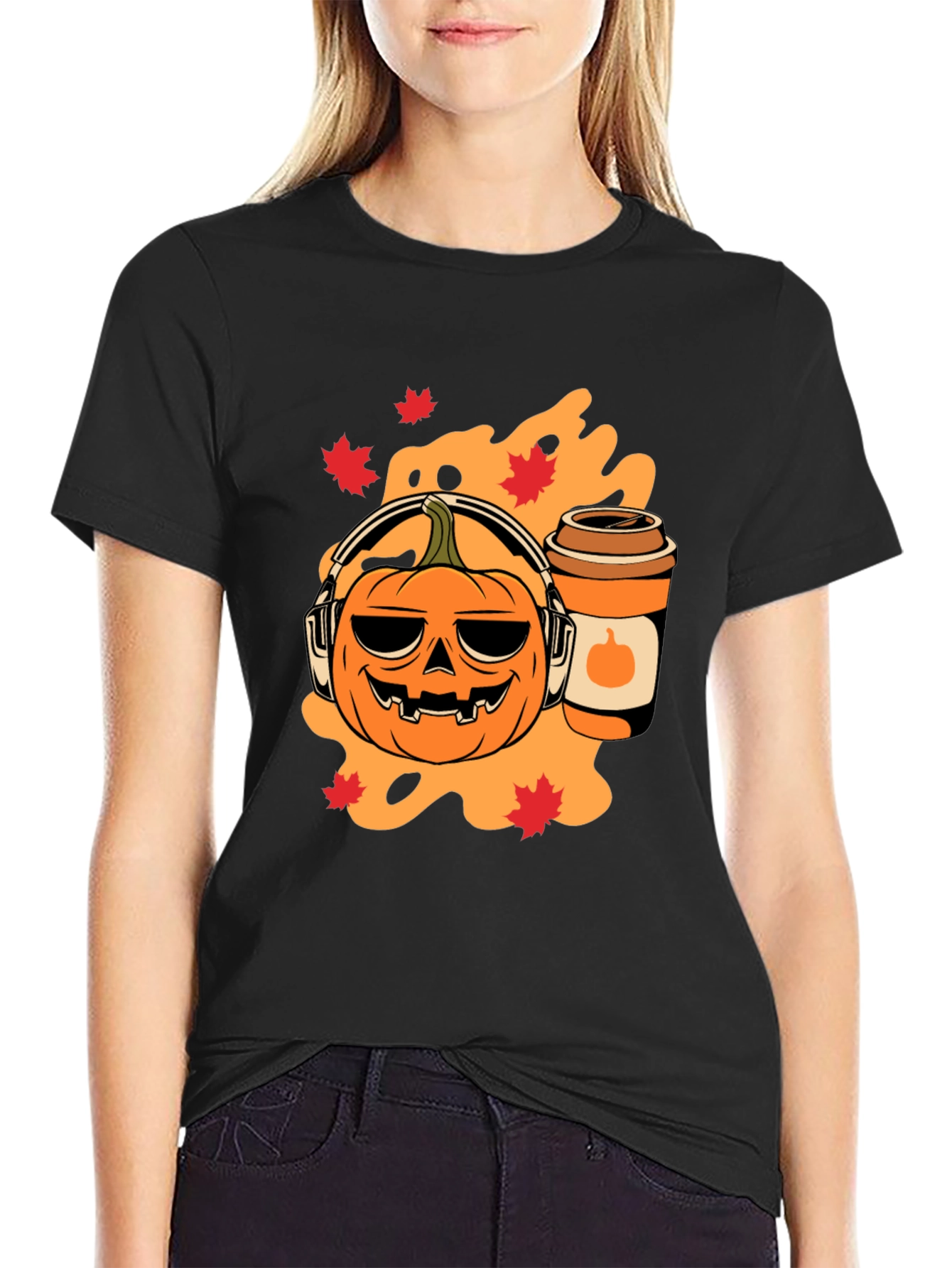Halloween Pumpkin T-Shirt with Headphones