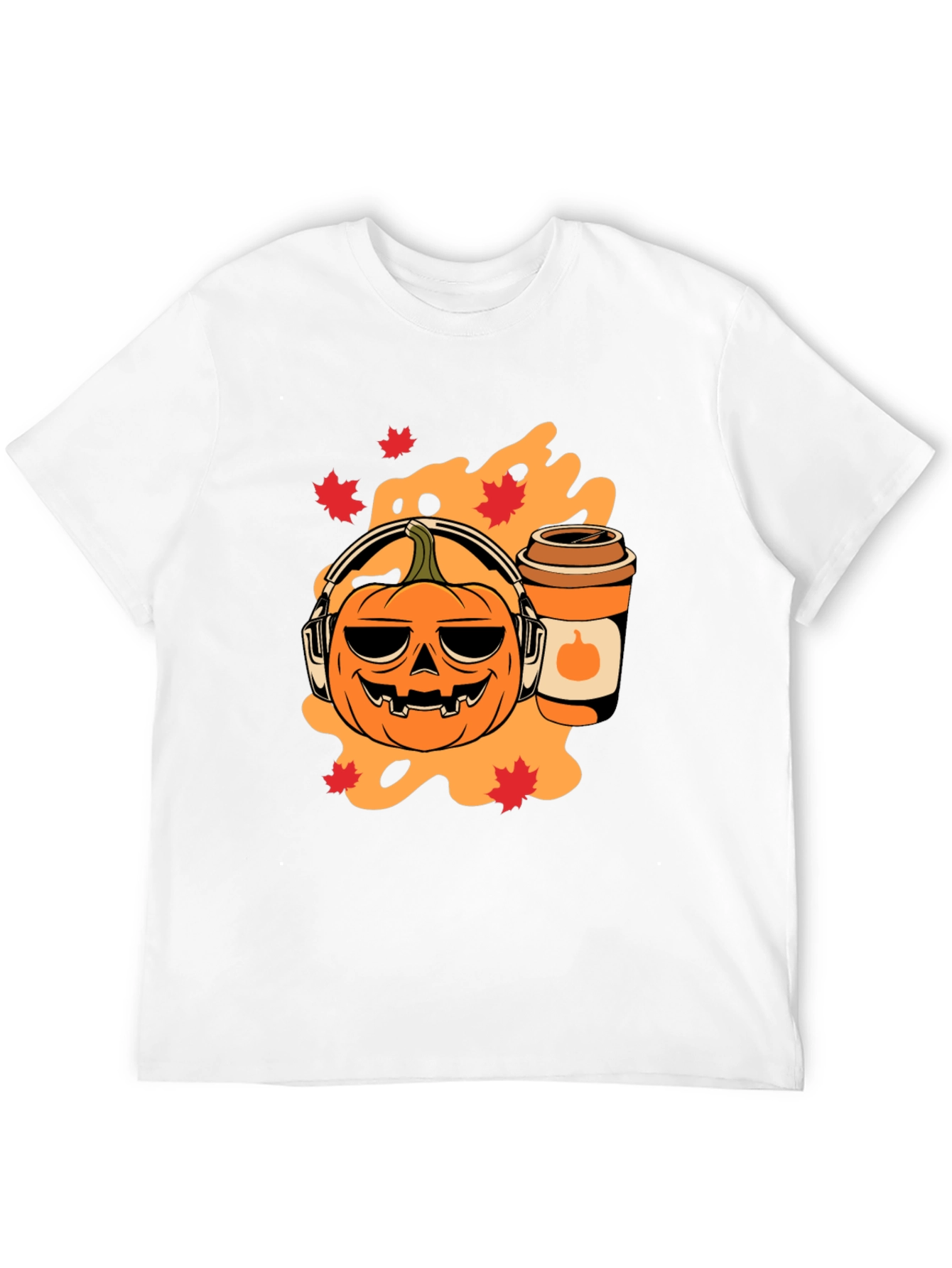 Halloween Pumpkin T-Shirt with Headphones