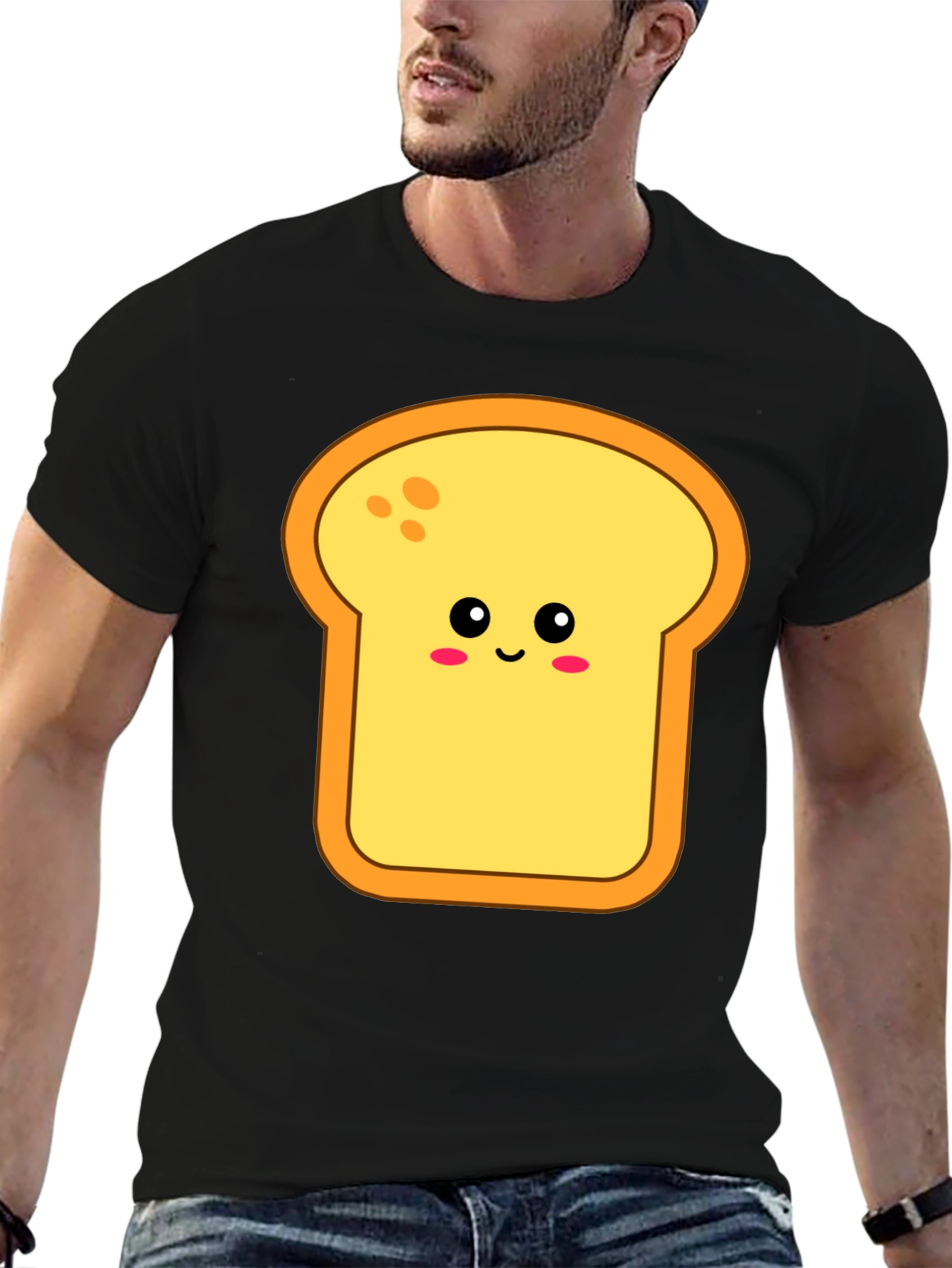 Cute Toast Graphic Tee - Black Cotton Shirt