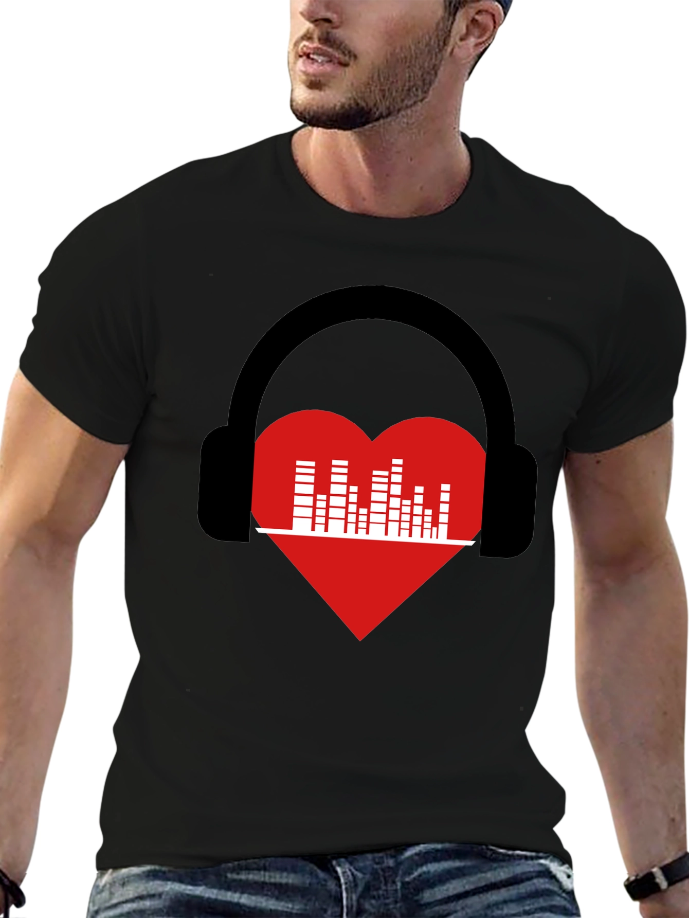 Music Lover T-Shirt - Heart Headphones Graphic Tee