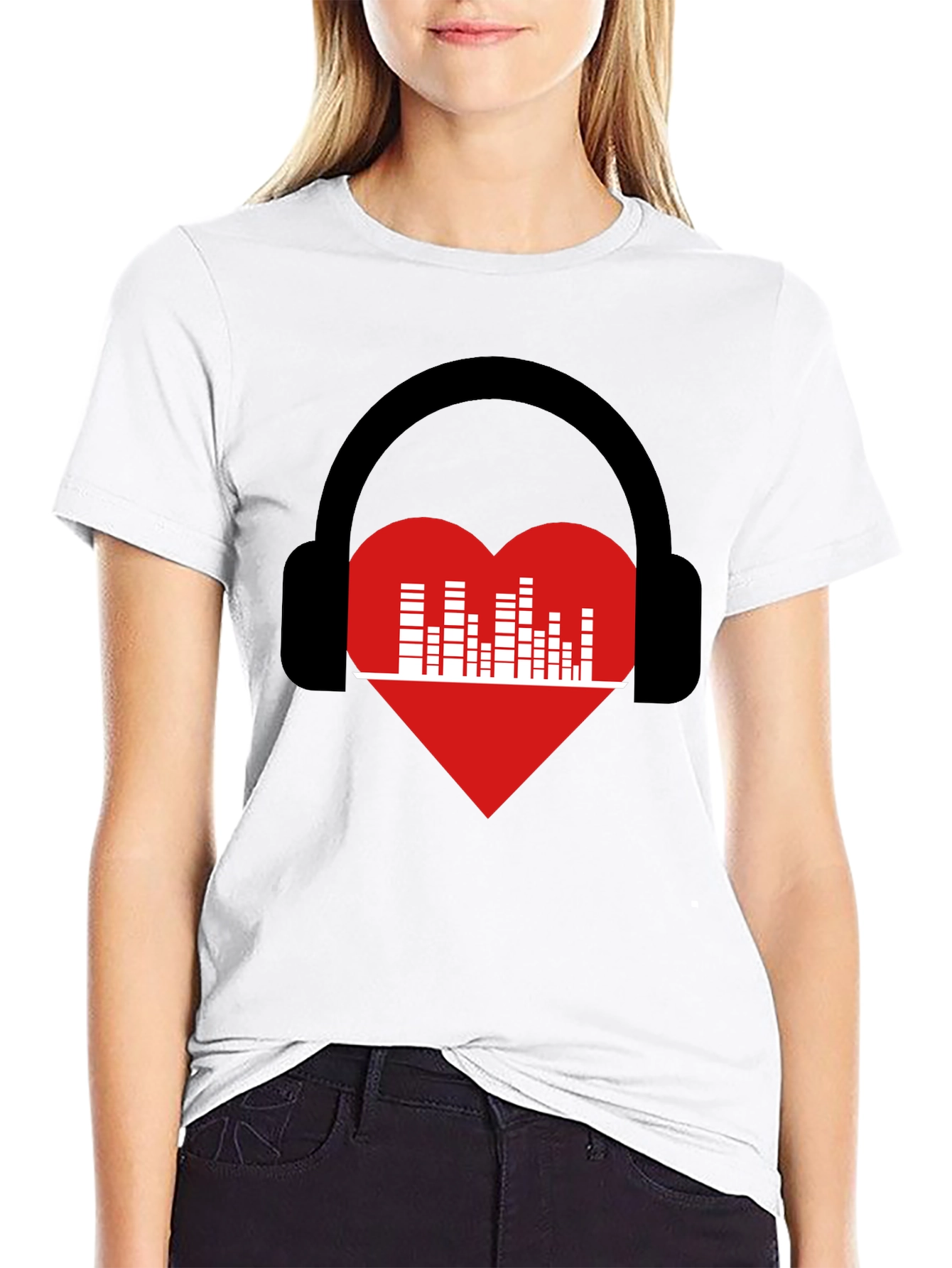 Music Lover T-Shirt - Heart Headphones Graphic Tee