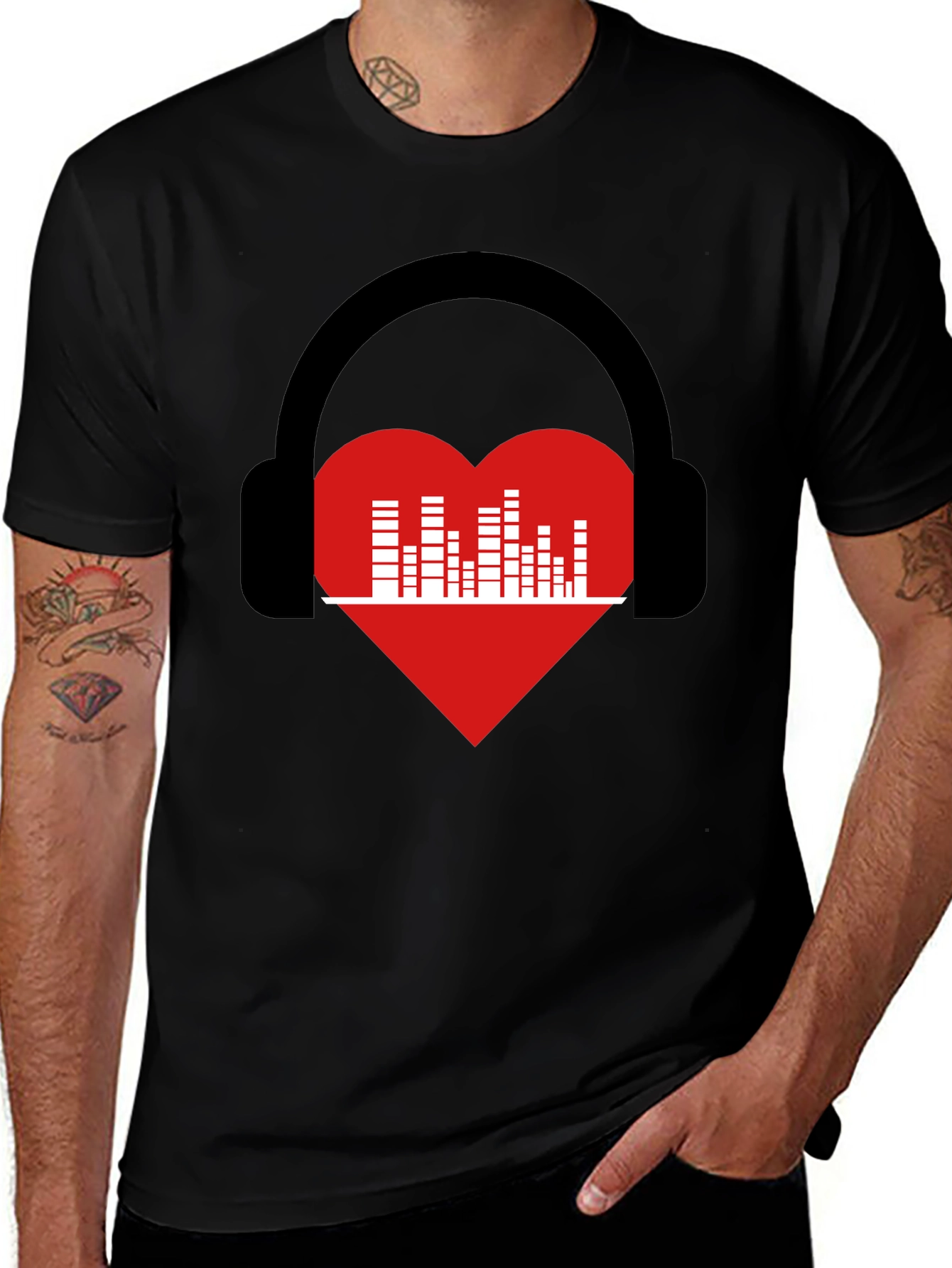 Music Lover T-Shirt - Heart Headphones Graphic Tee