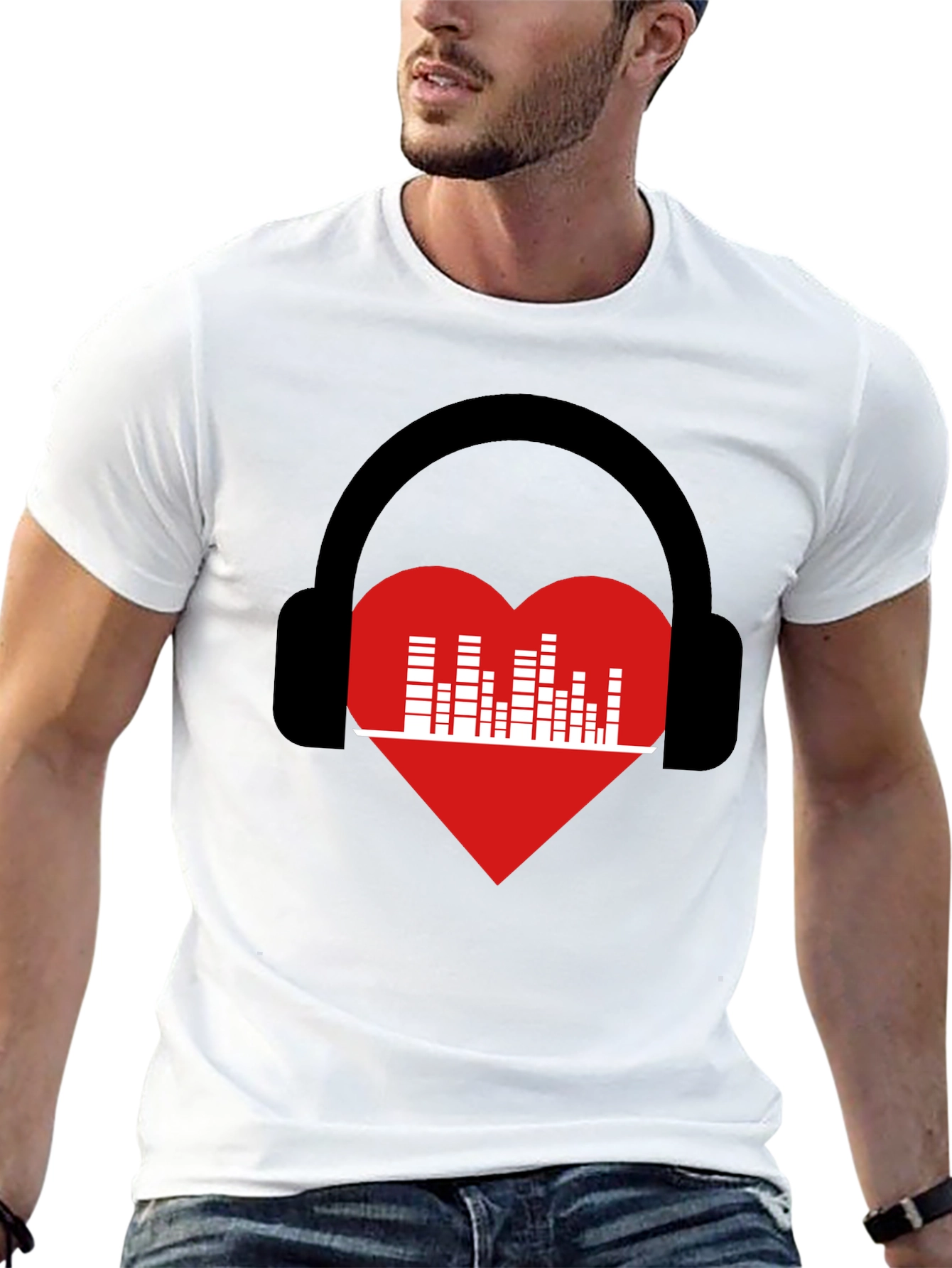 Music Lover T-Shirt - Heart Headphones Graphic Tee