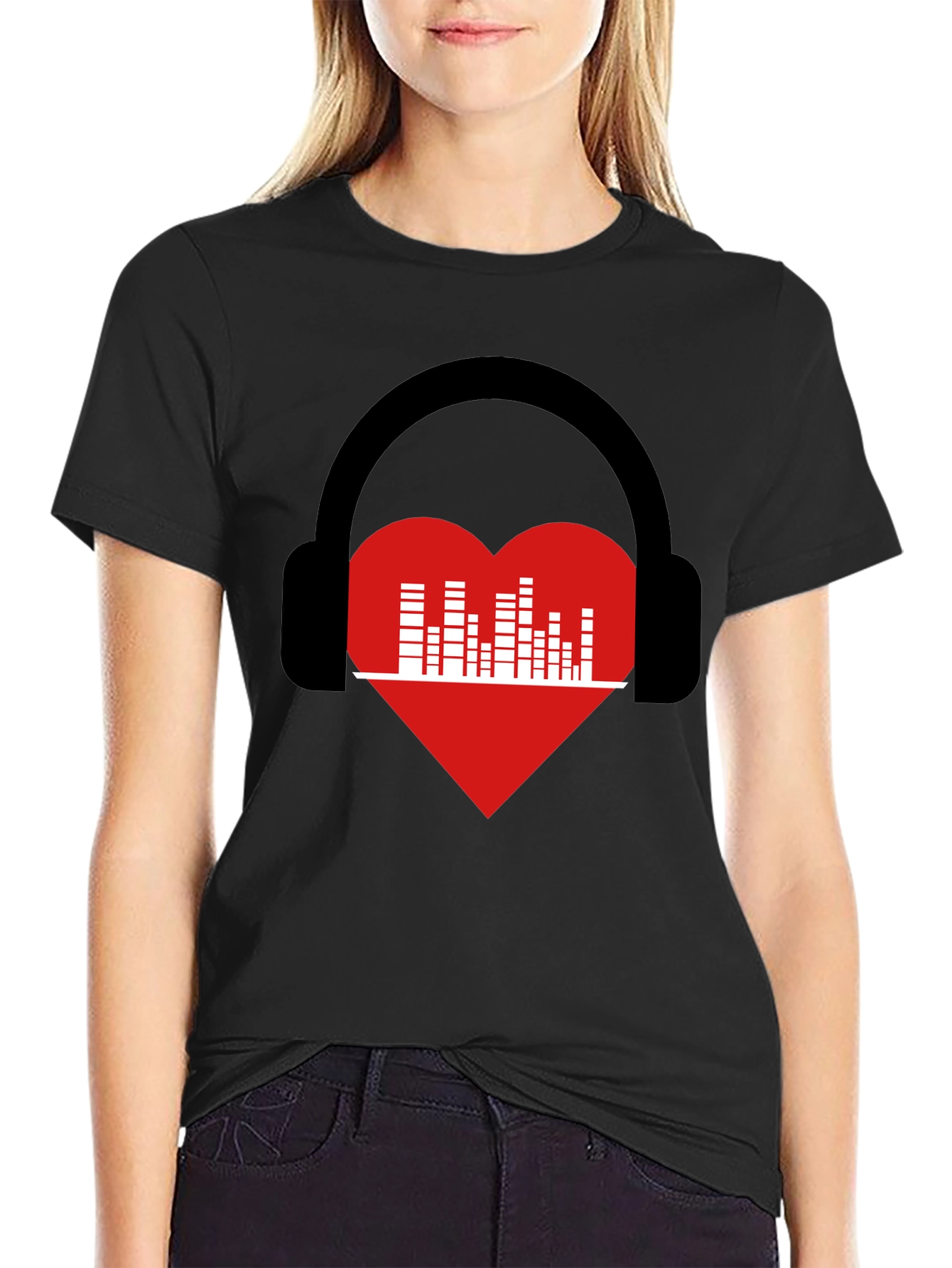 Music Lover T-Shirt - Heart Headphones Graphic Tee