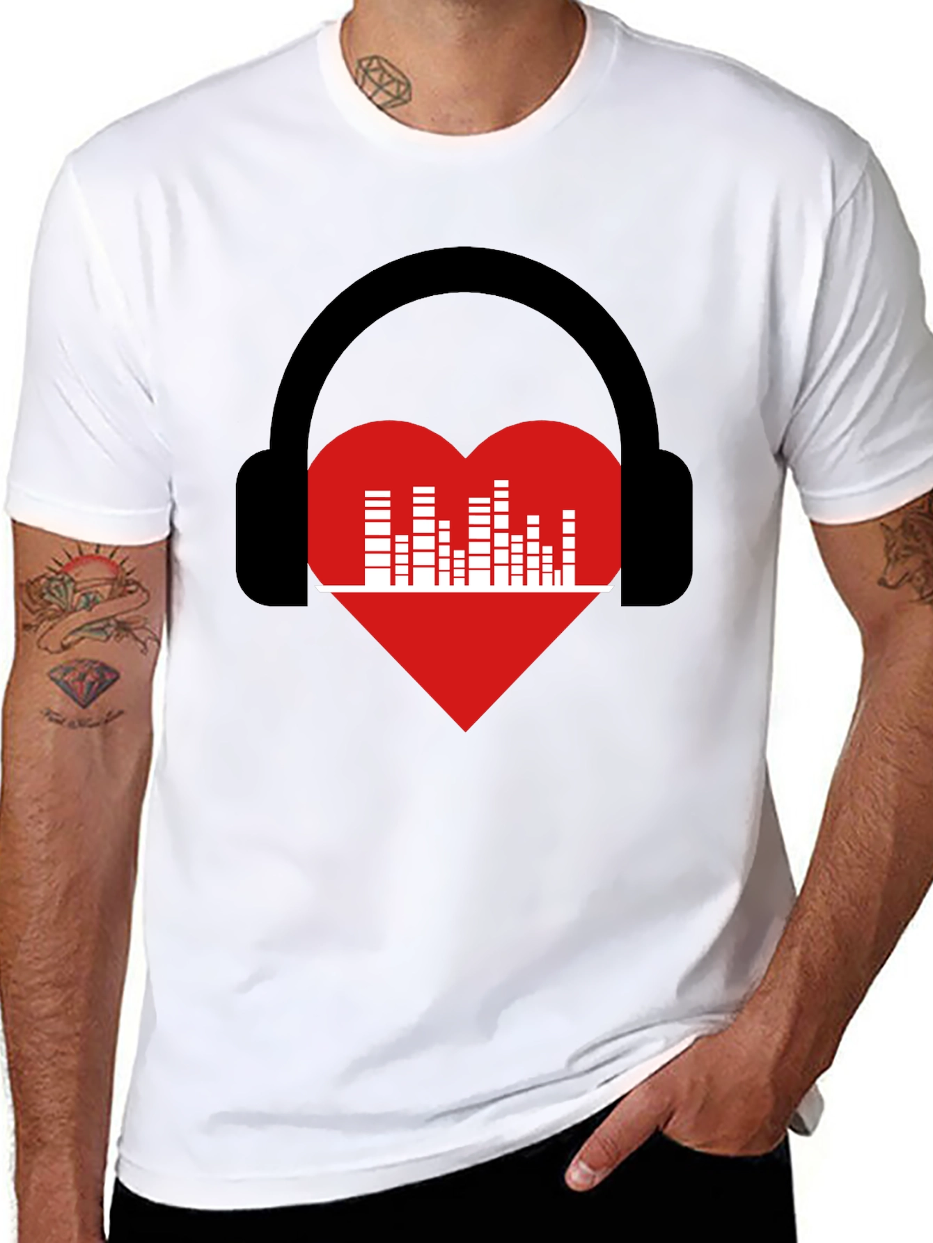 Music Lover T-Shirt - Heart Headphones Graphic Tee