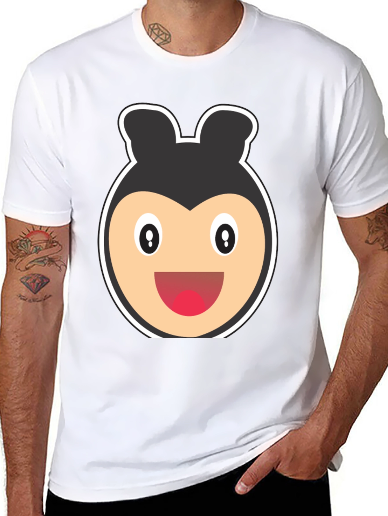 Cartoon Bear Face Black T-Shirt