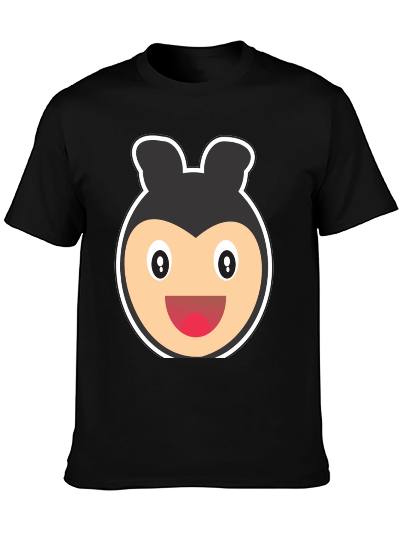 Cartoon Bear Face Black T-Shirt