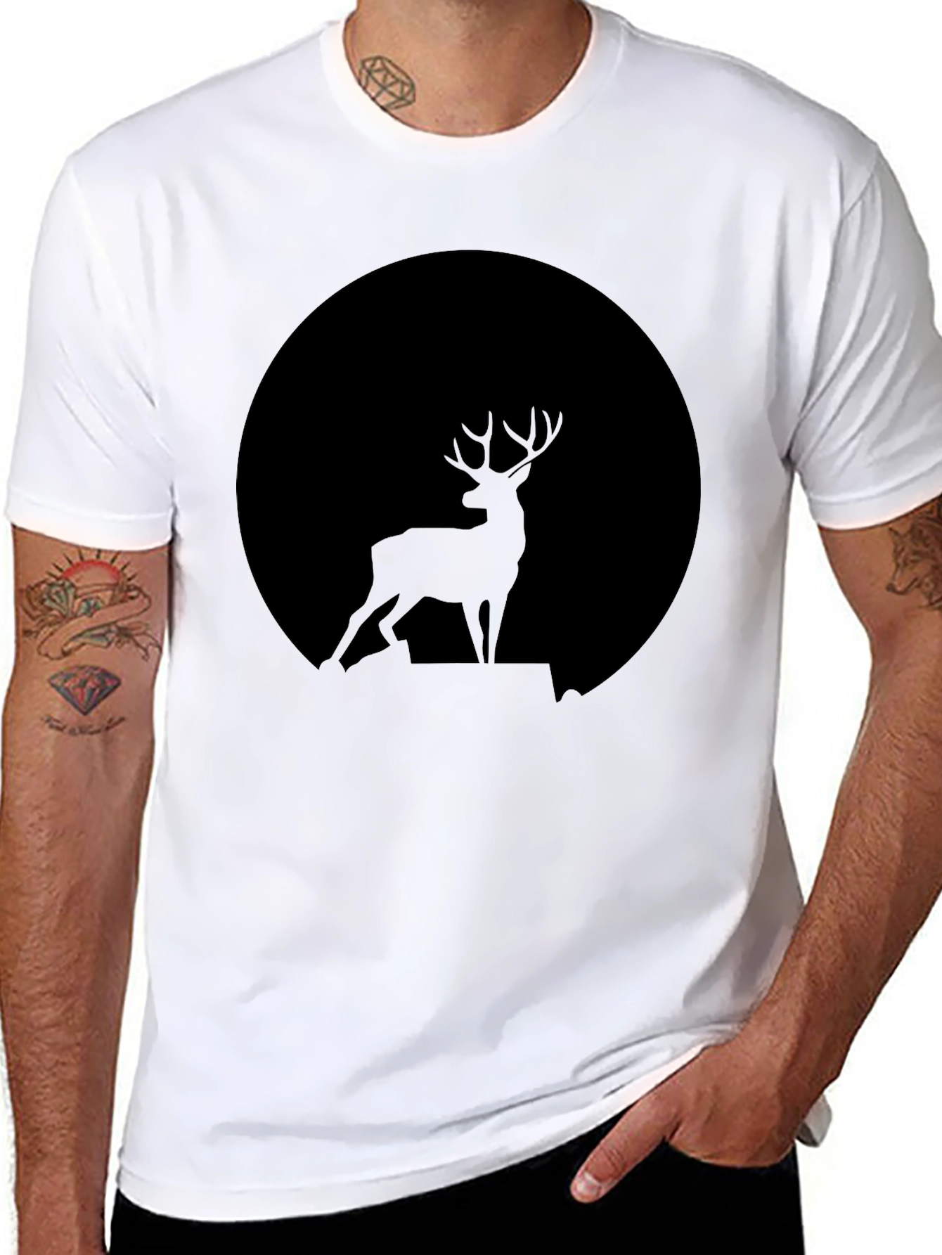 Deer Silhouette Black T-Shirt - Nature Inspired Tee