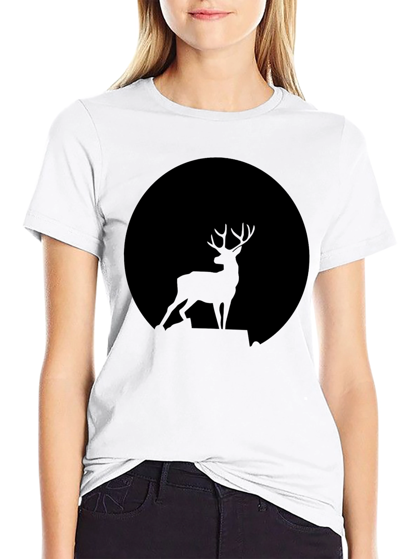 Deer Silhouette Black T-Shirt - Nature Inspired Tee