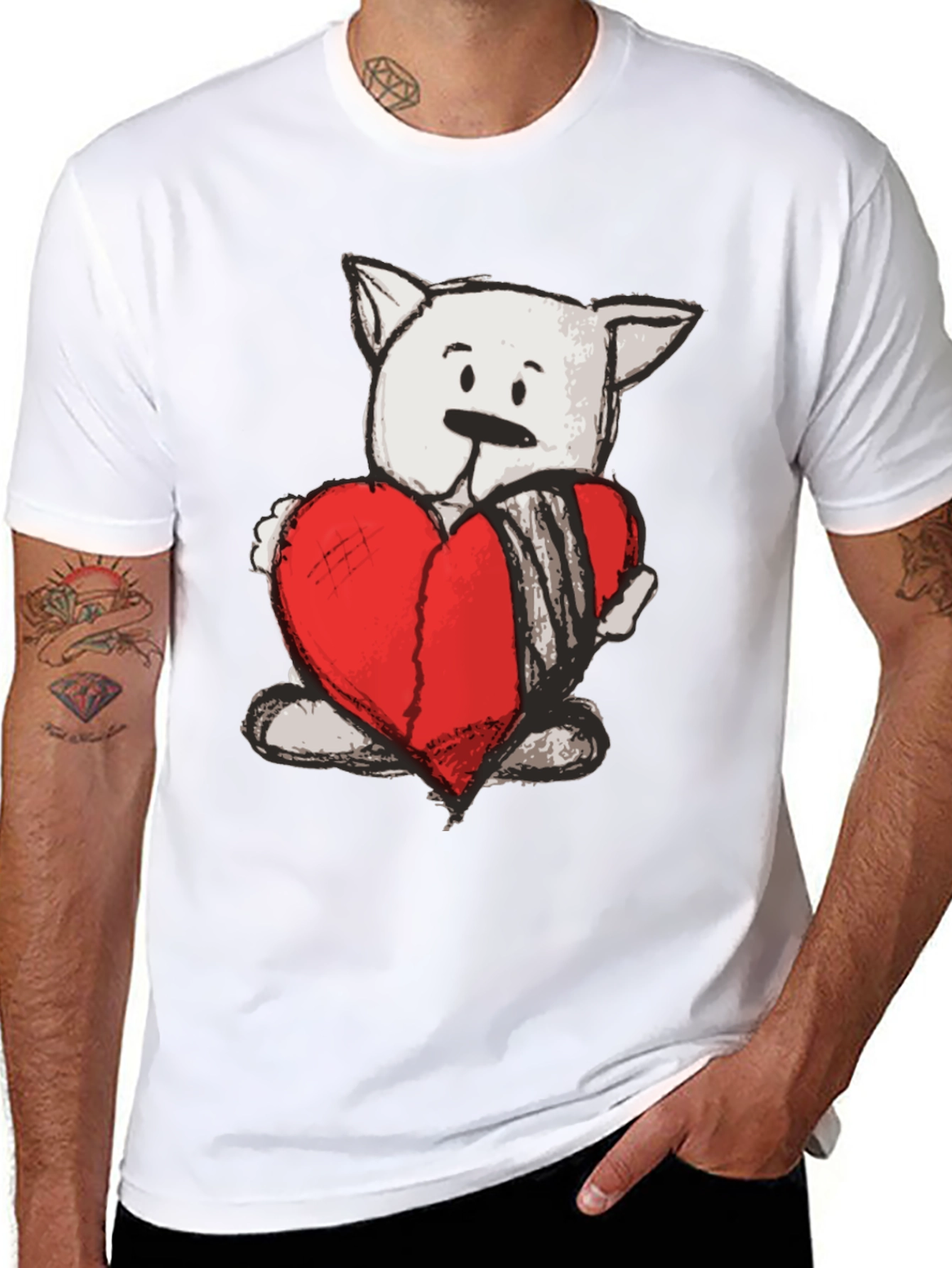 Heart Bear Graphic Tee - Soft Cotton Casual T-Shirt