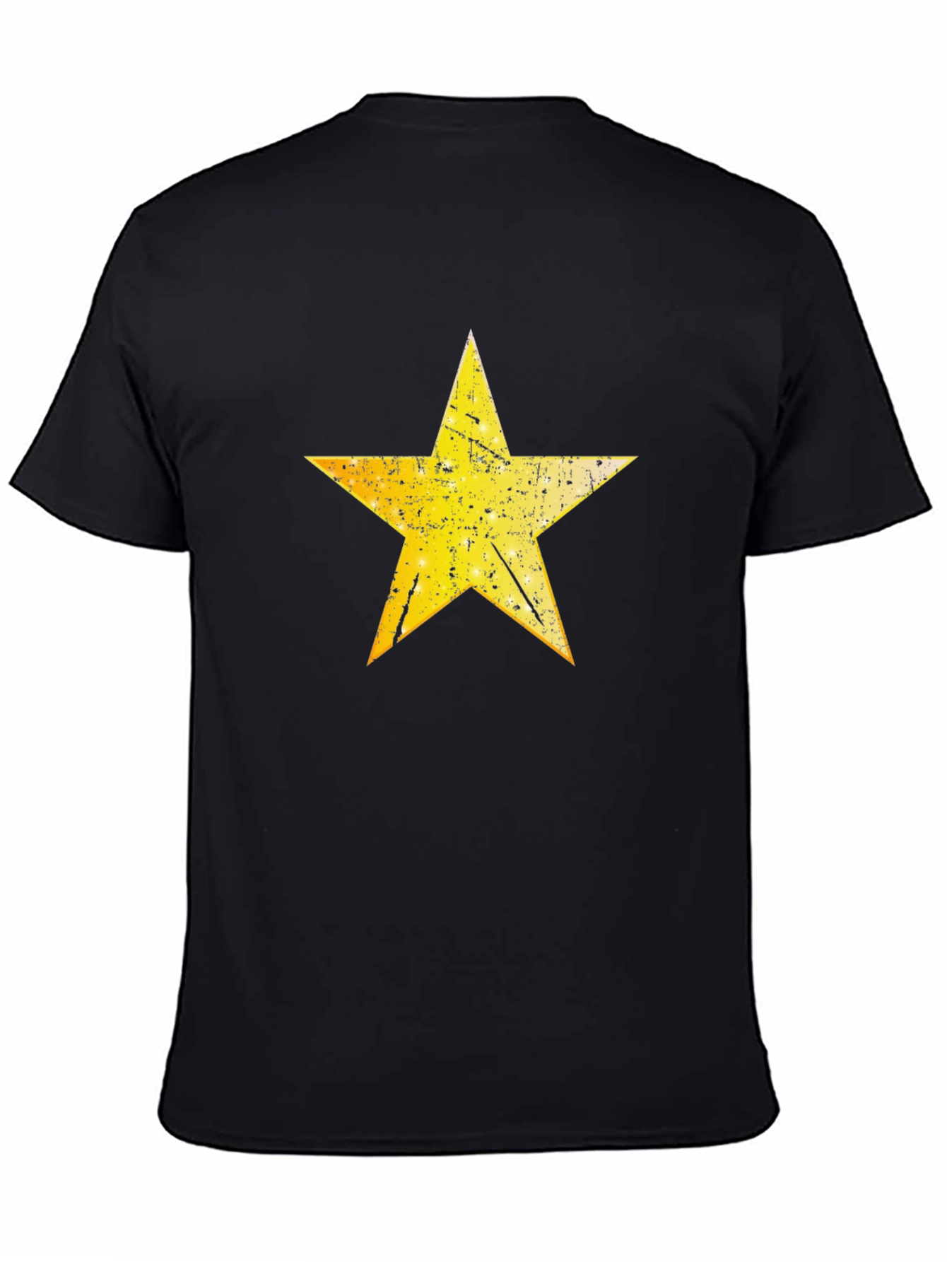 Distressed Yellow Star Graphic Black T-Shirt