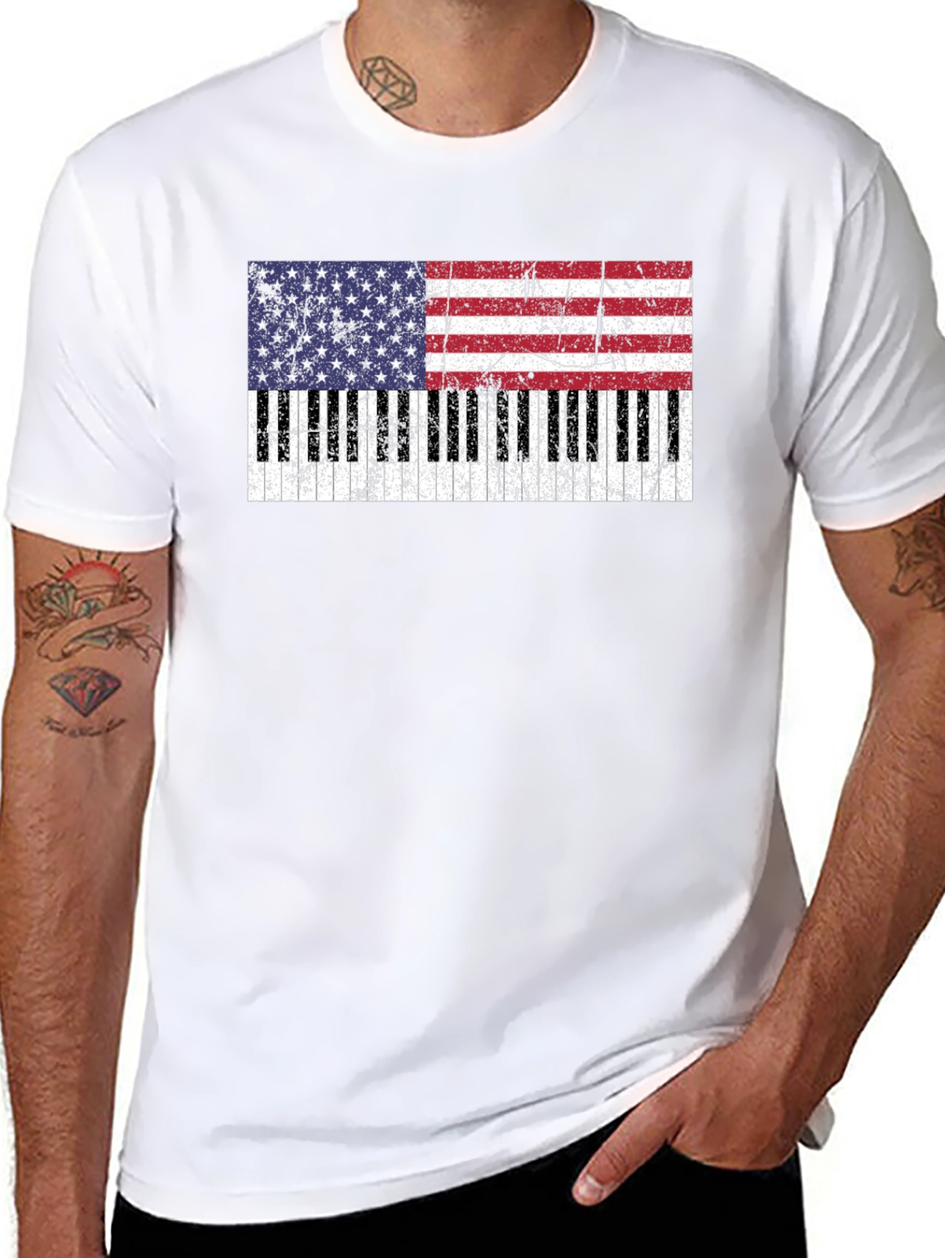 Patriotic Piano Keys USA Flag T-Shirt