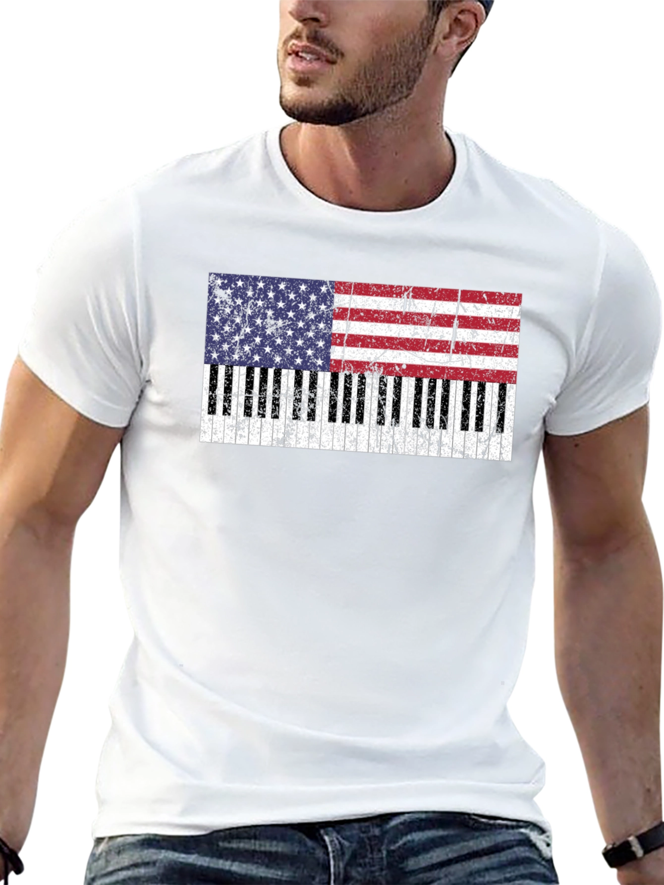 Patriotic Piano Keys USA Flag T-Shirt