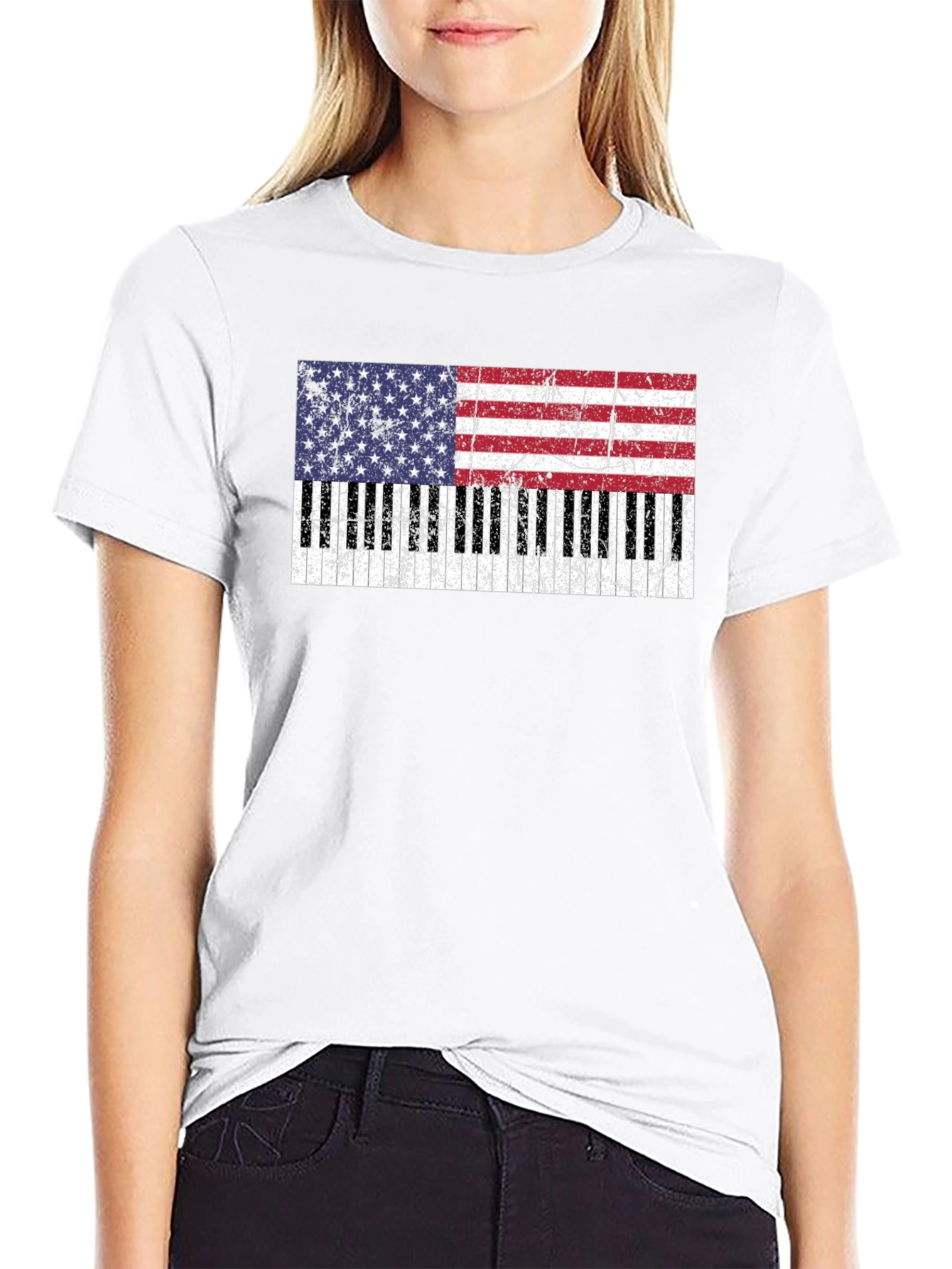 Patriotic Piano Keys USA Flag T-Shirt