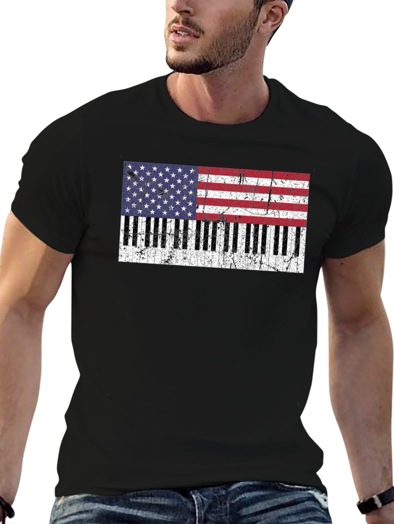 Patriotic Piano Keys USA Flag T-Shirt