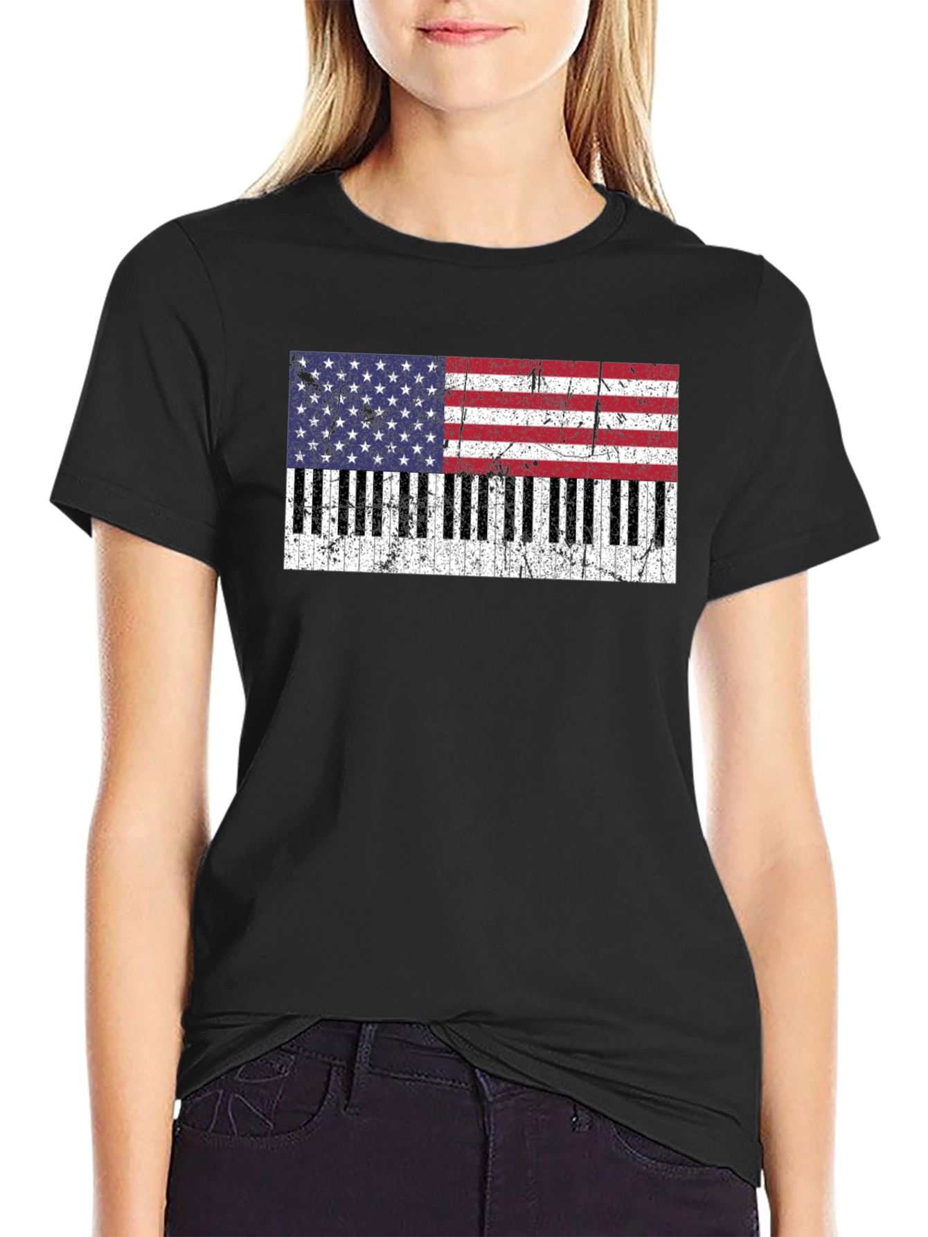 Patriotic Piano Keys USA Flag T-Shirt