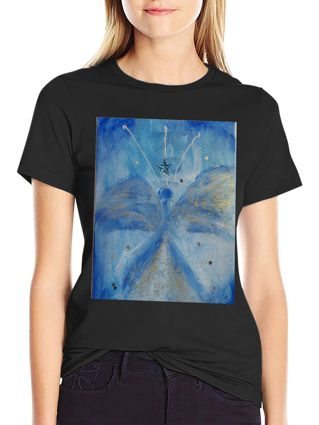 Celestial Star Angel Graphic Tee - Mens Black T-Shirt