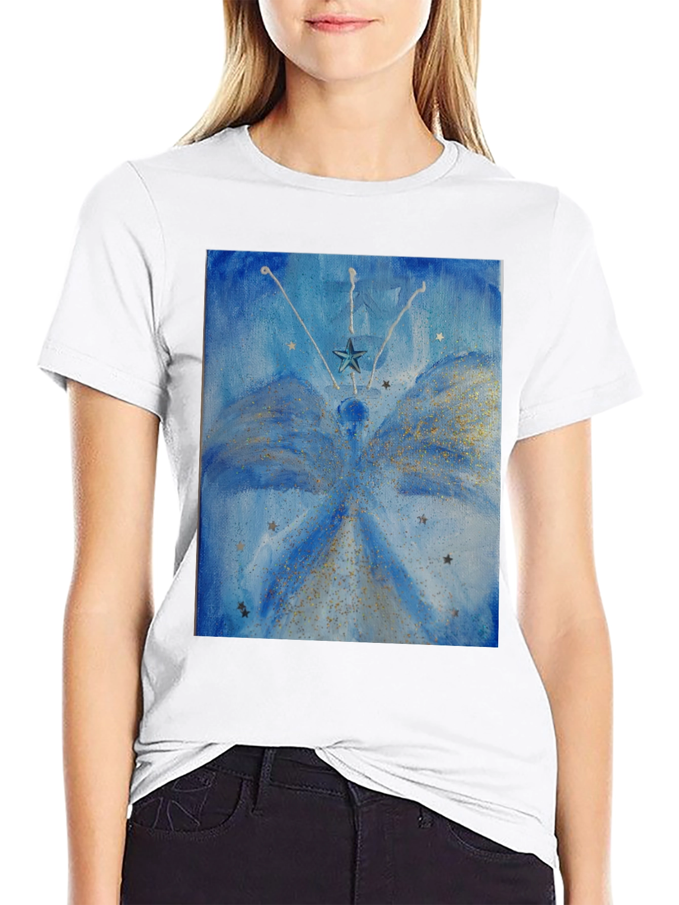 Celestial Star Angel Graphic Tee - Mens Black T-Shirt