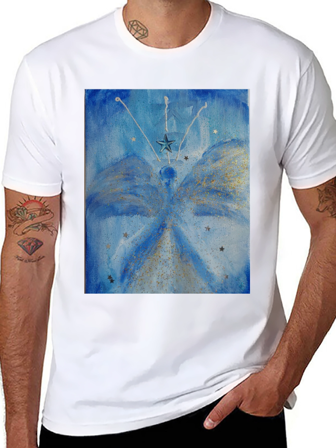 Celestial Star Angel Graphic Tee - Mens Black T-Shirt