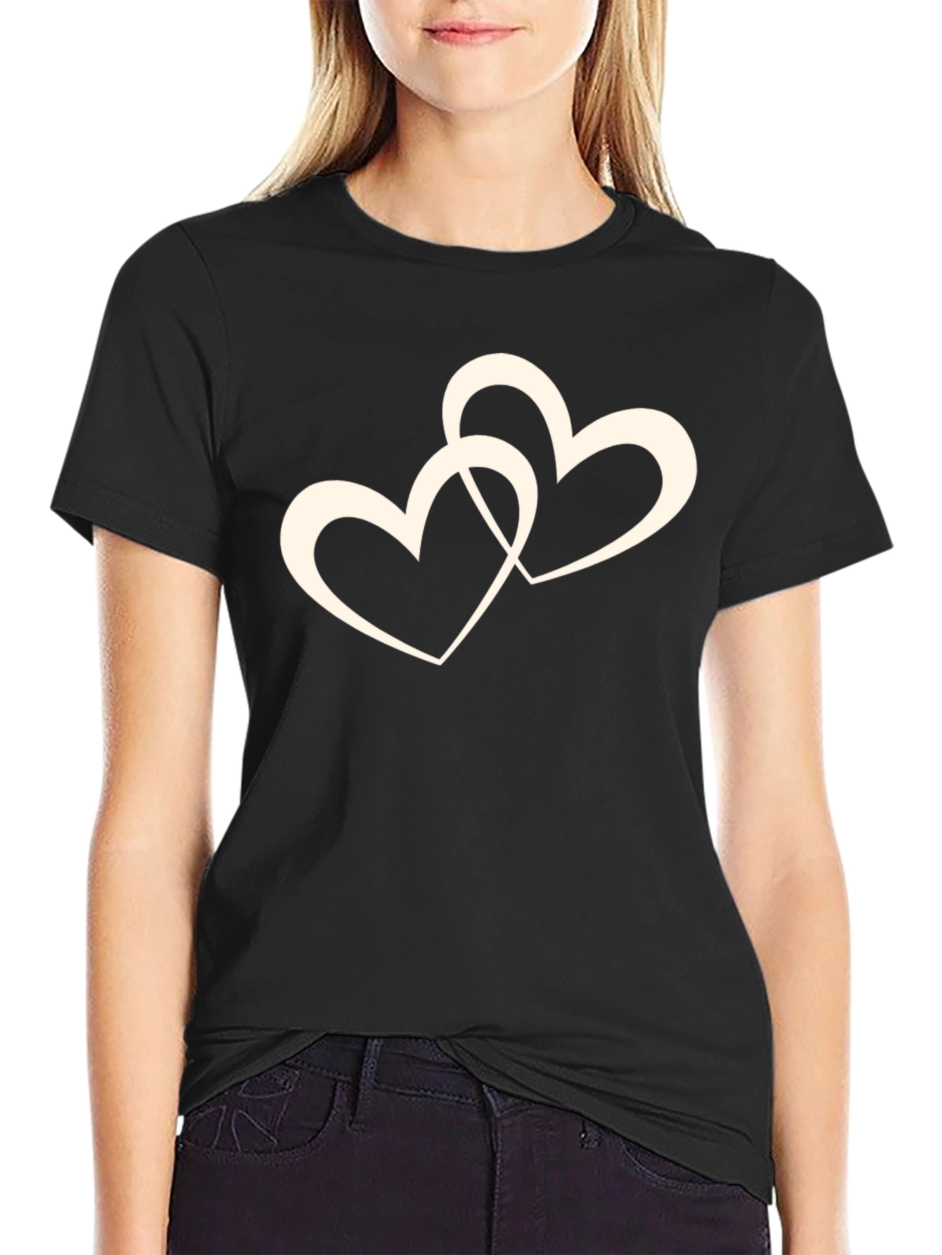 Interlocked Hearts Graphic Black T-Shirt