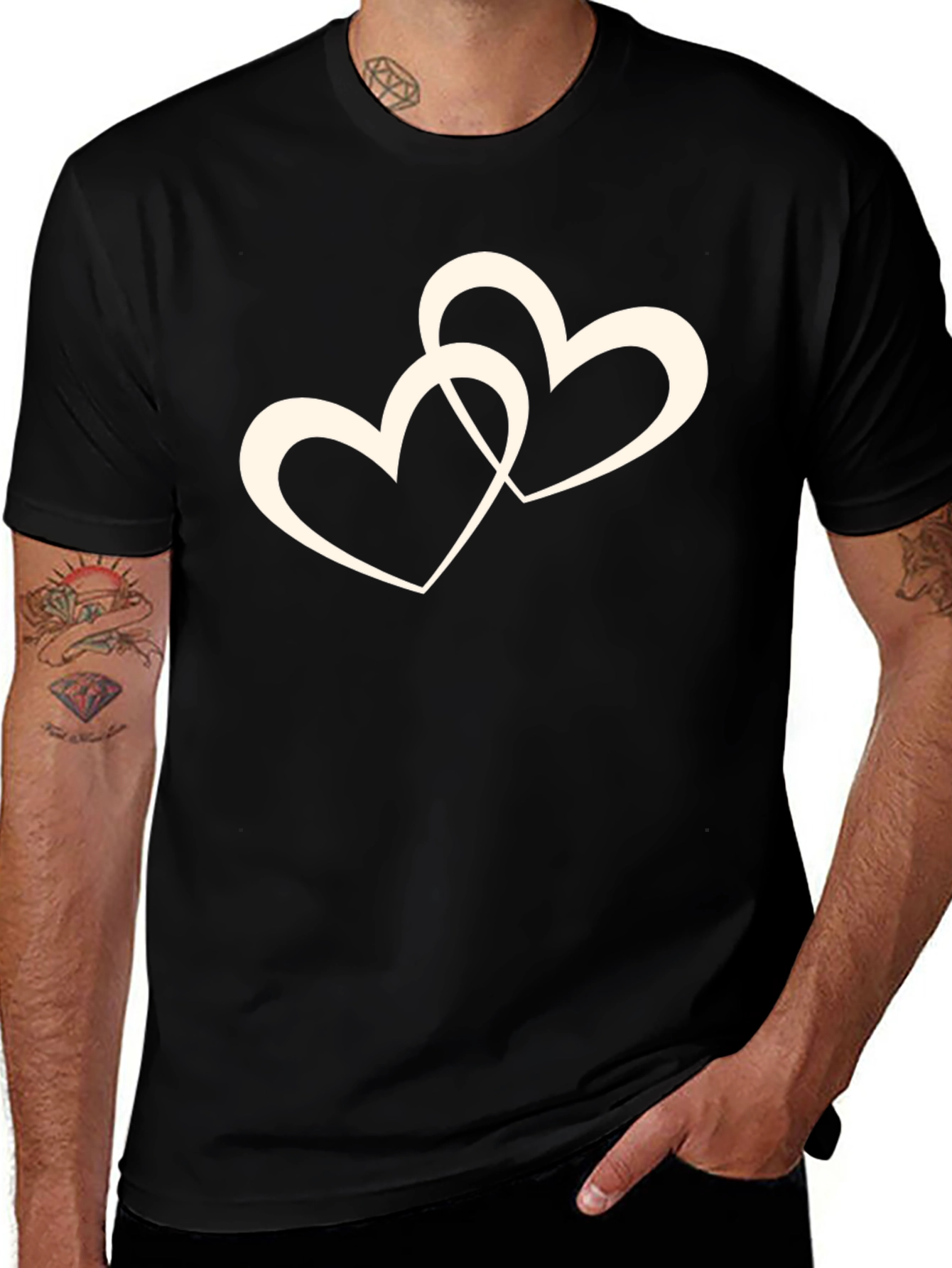 Interlocked Hearts Graphic Black T-Shirt