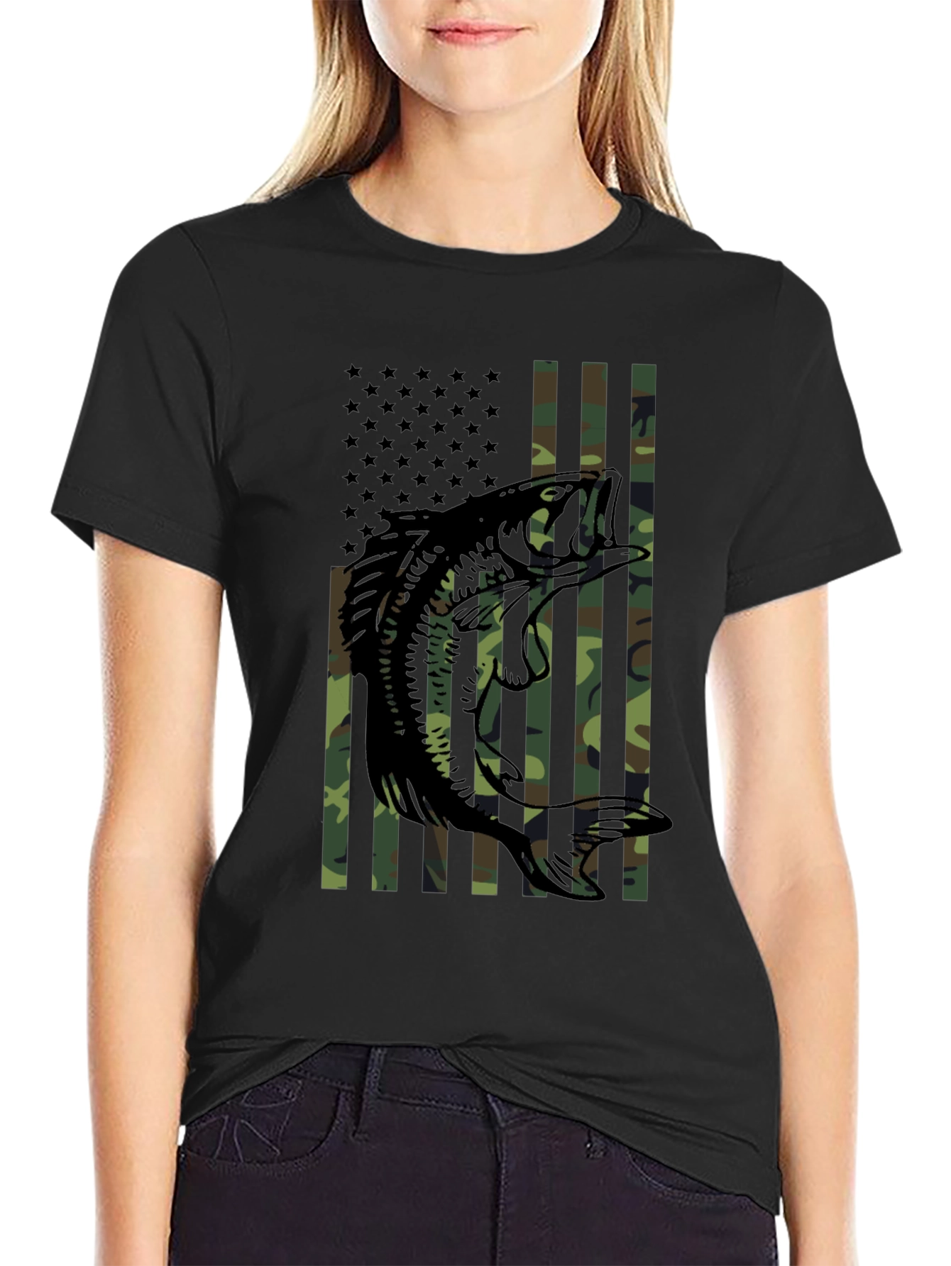 Bass Fishing Camo Flag T-Shirt