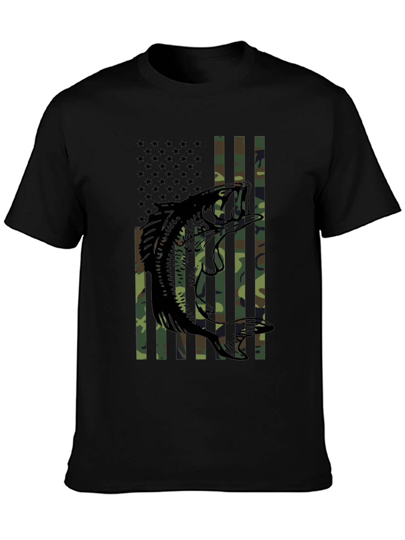 Bass Fishing Camo Flag T-Shirt