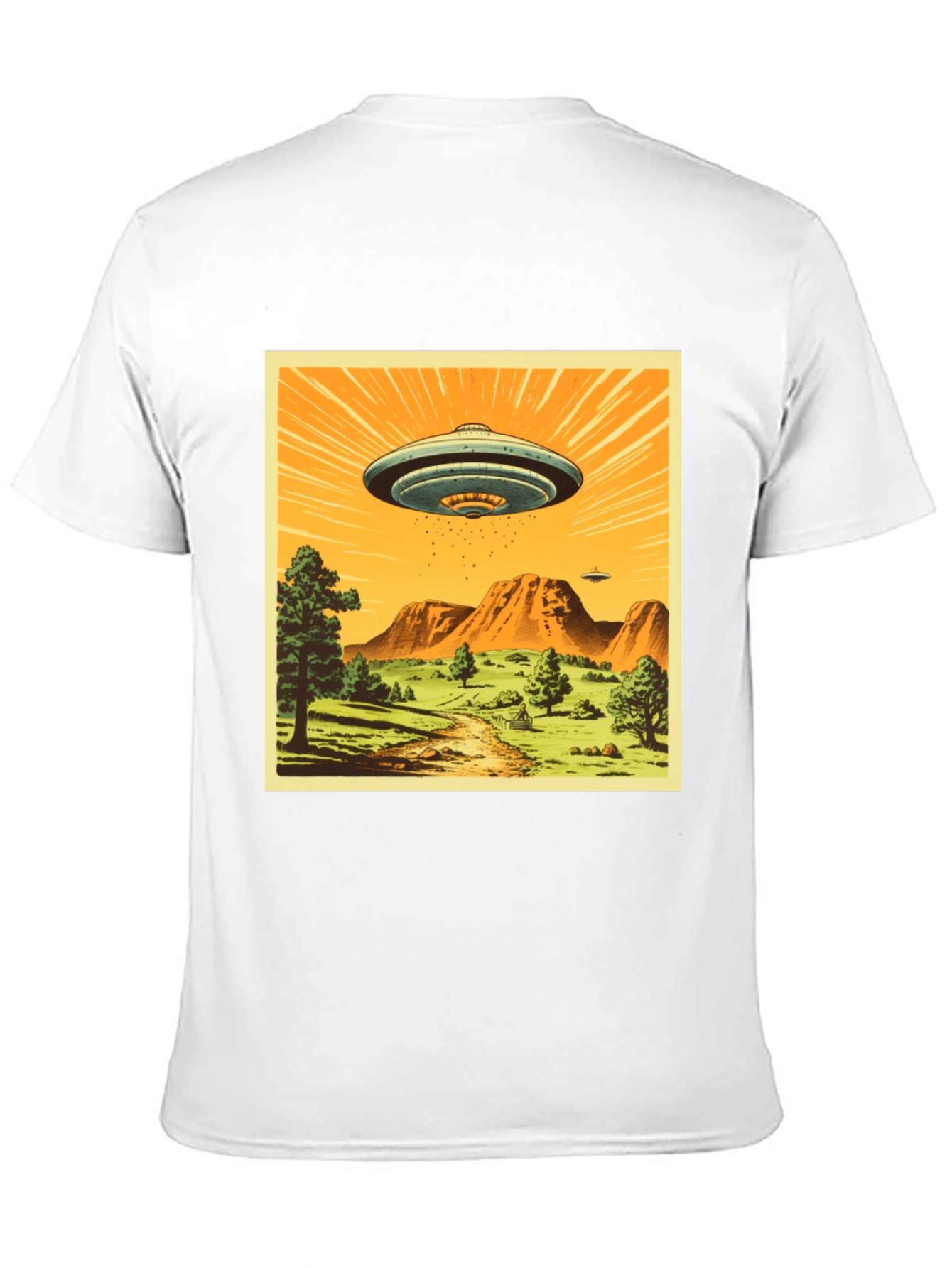 UFO Graphic Print T-Shirt - Black Crew Neck Tee