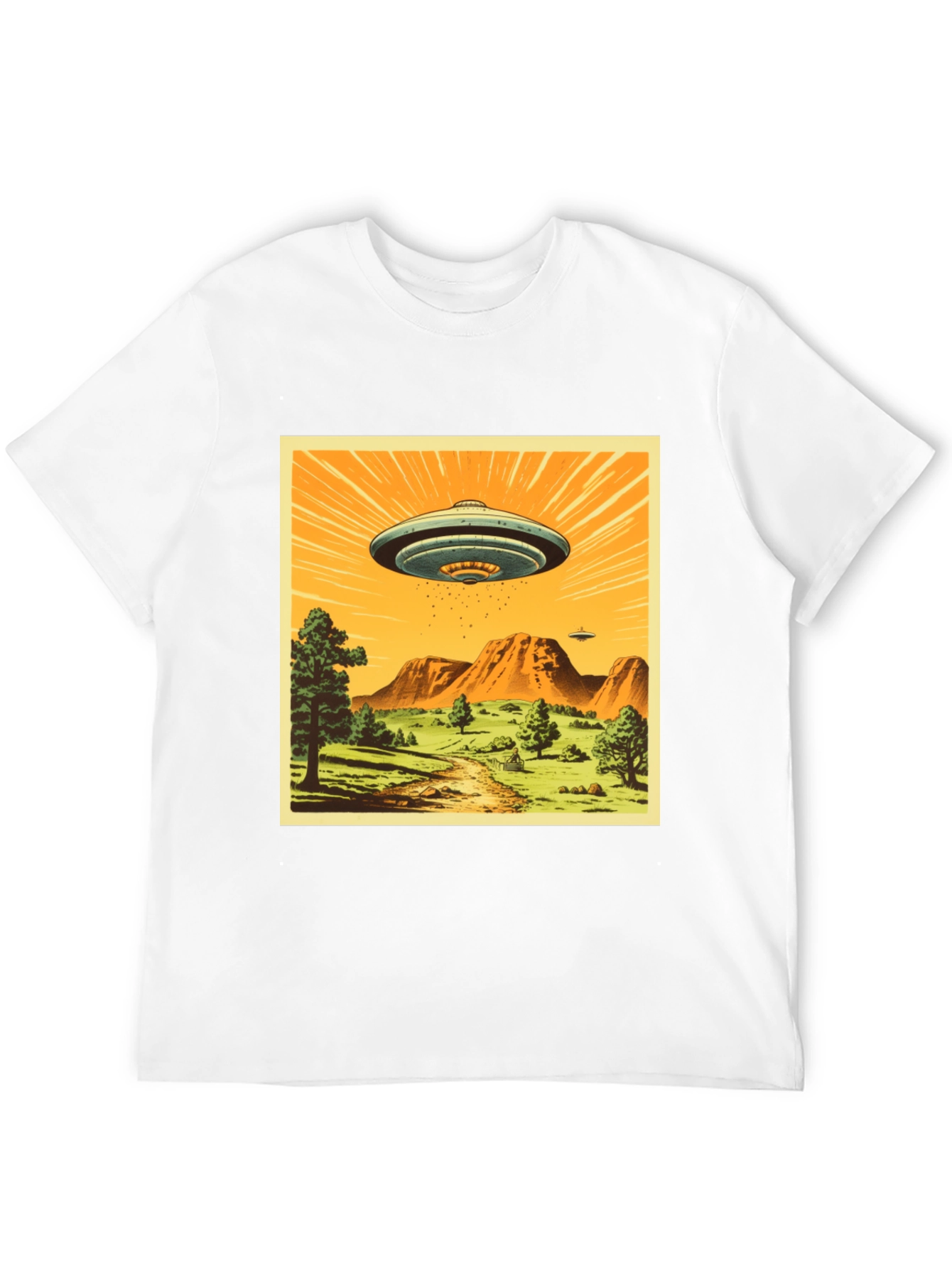 UFO Graphic Print T-Shirt - Black Crew Neck Tee