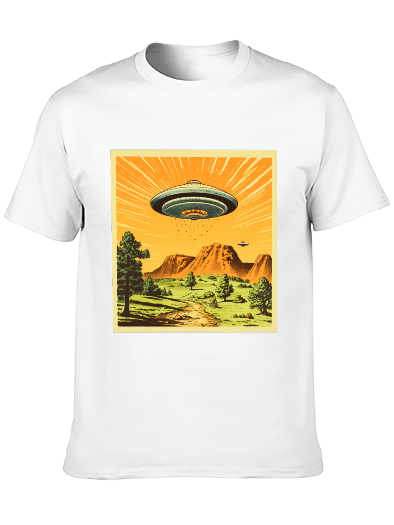 UFO Graphic Print T-Shirt - Black Crew Neck Tee