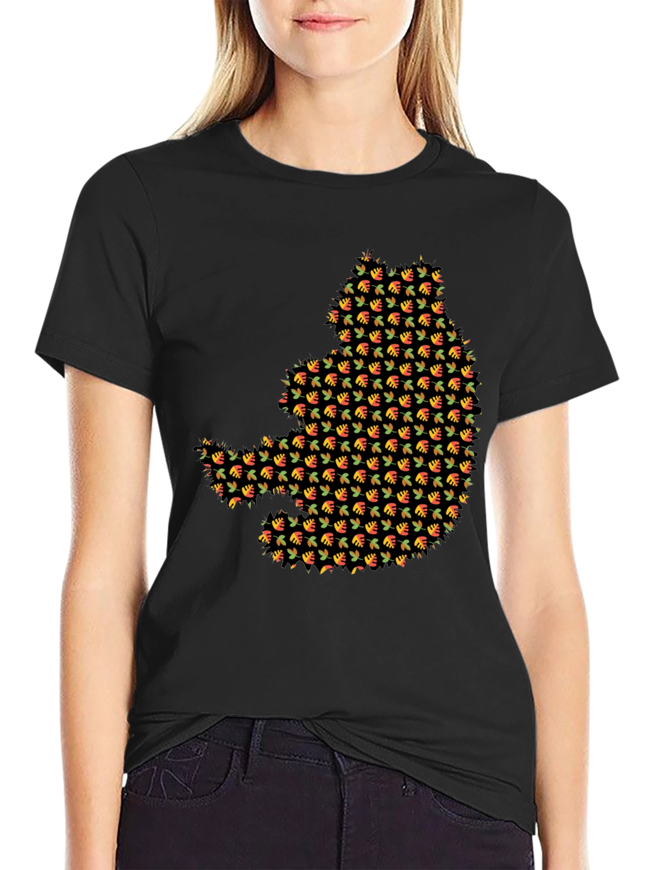 Autumn Leaf Pattern Black T-Shirt