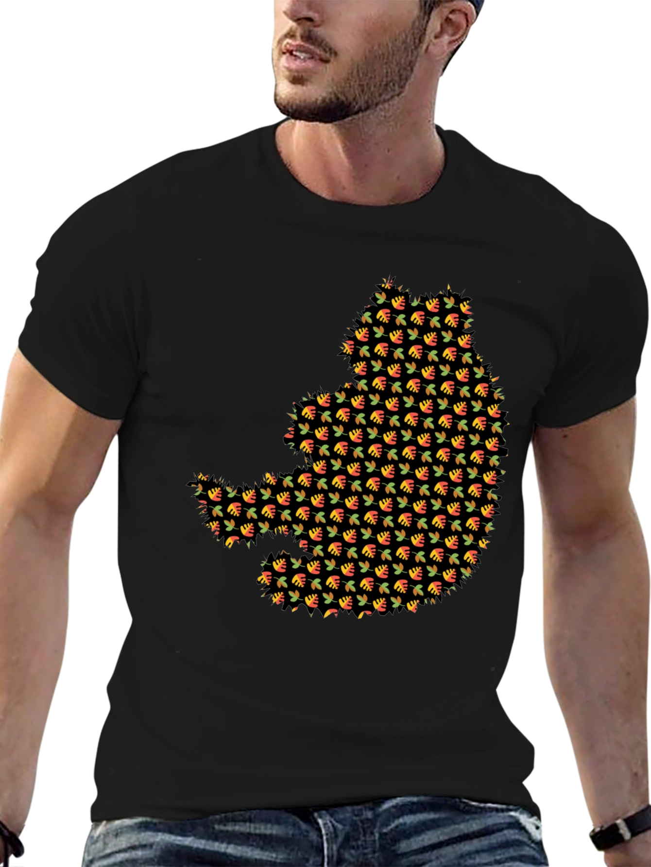 Autumn Leaf Pattern Black T-Shirt