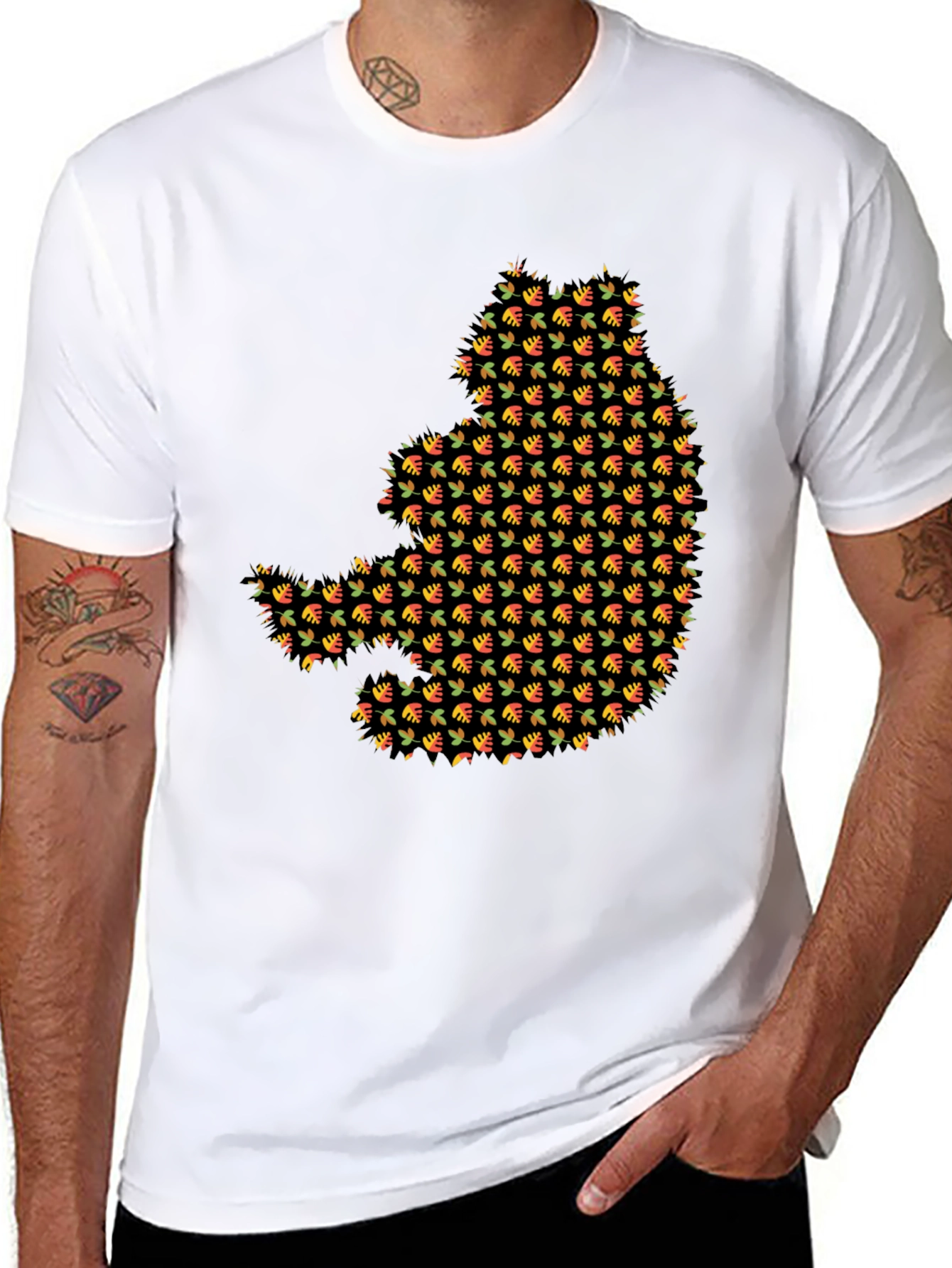 Autumn Leaf Pattern Black T-Shirt