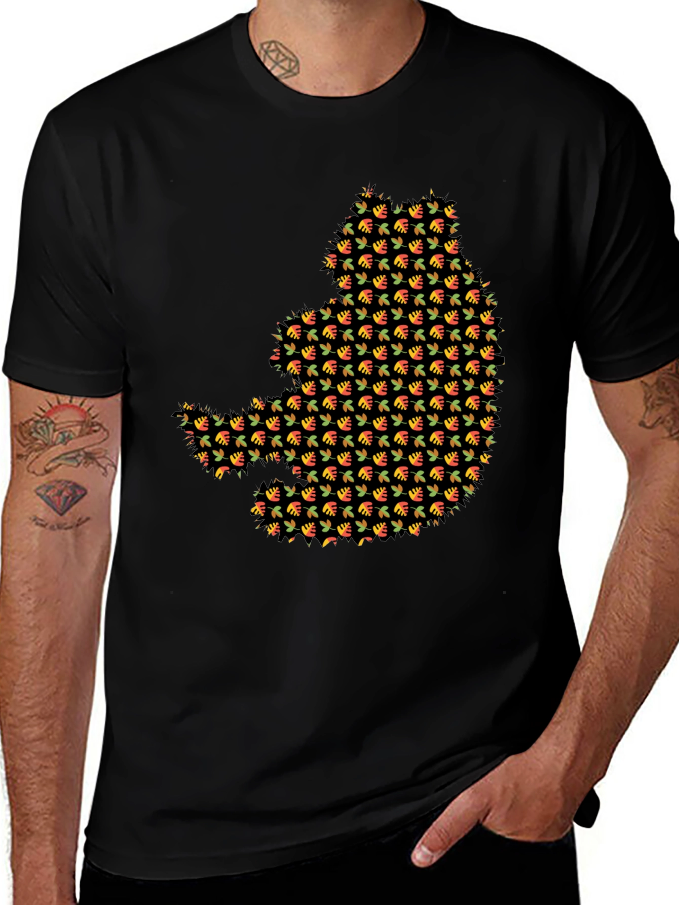 Autumn Leaf Pattern Black T-Shirt